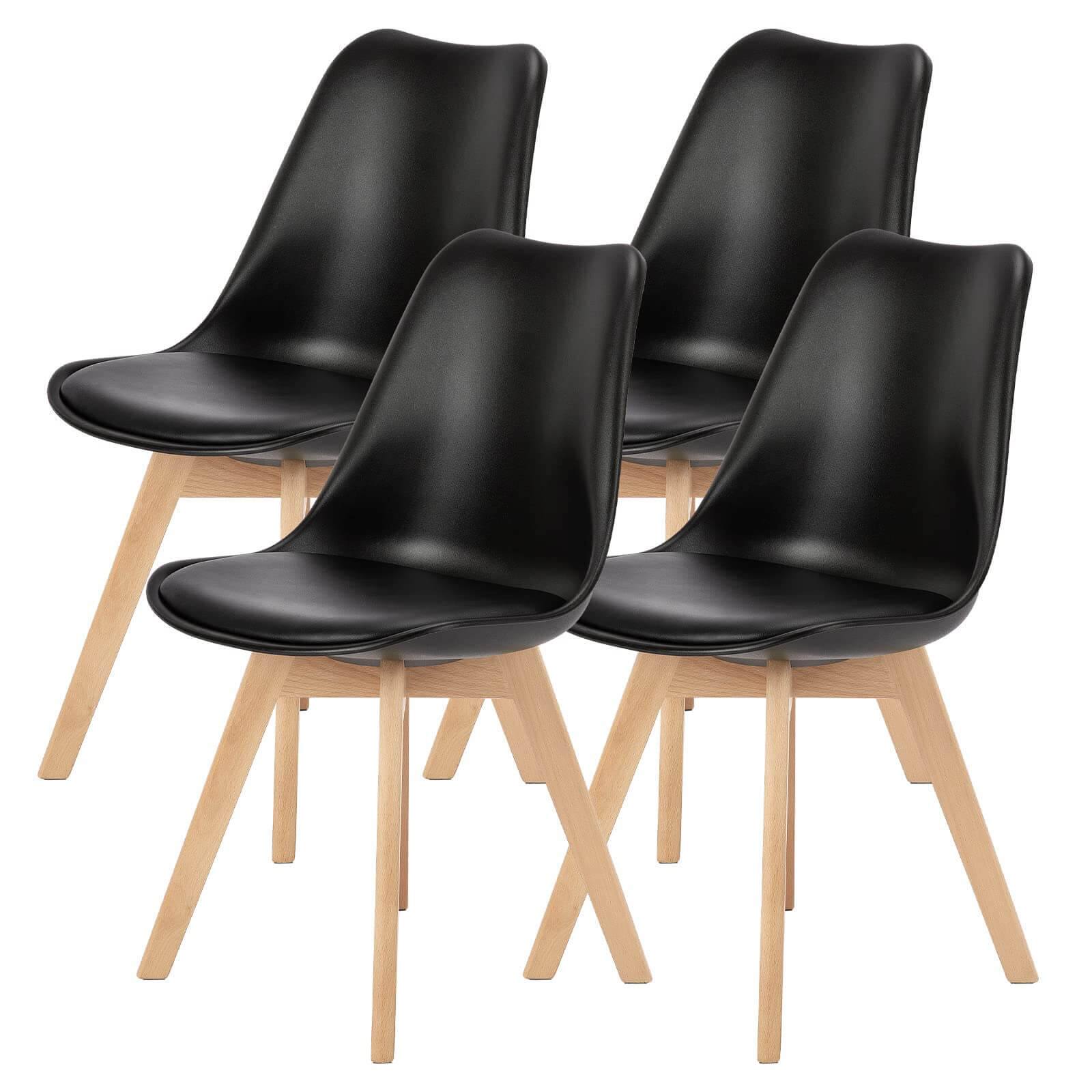 Alt View 2. Bestier - PU Leather Upholstered Dining Chairs with Wood Legs, Set of 4 for Kitchen, Dining, Living Room - Black.
