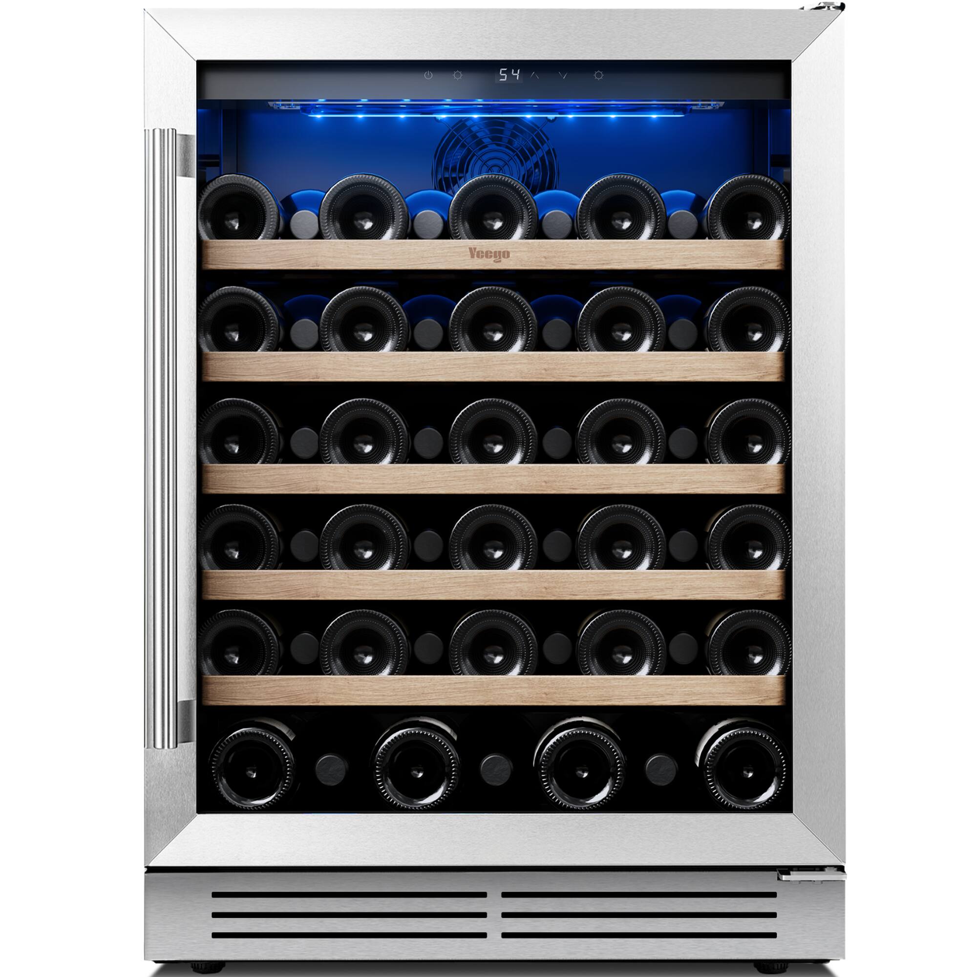 Yeego - 24 Inch Wine Cooler, 52 Bottle Wine Cooler Refrigerator Built-in or Freestanding, for Home Kitchen，Bar - Stainless Steel