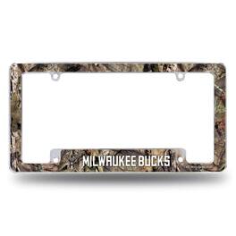 Rico Industries - Milwaukee Bucks Chrome Metal License Plate Frame with Bold Mossy Oak Camouflaged Camo Design - Multi