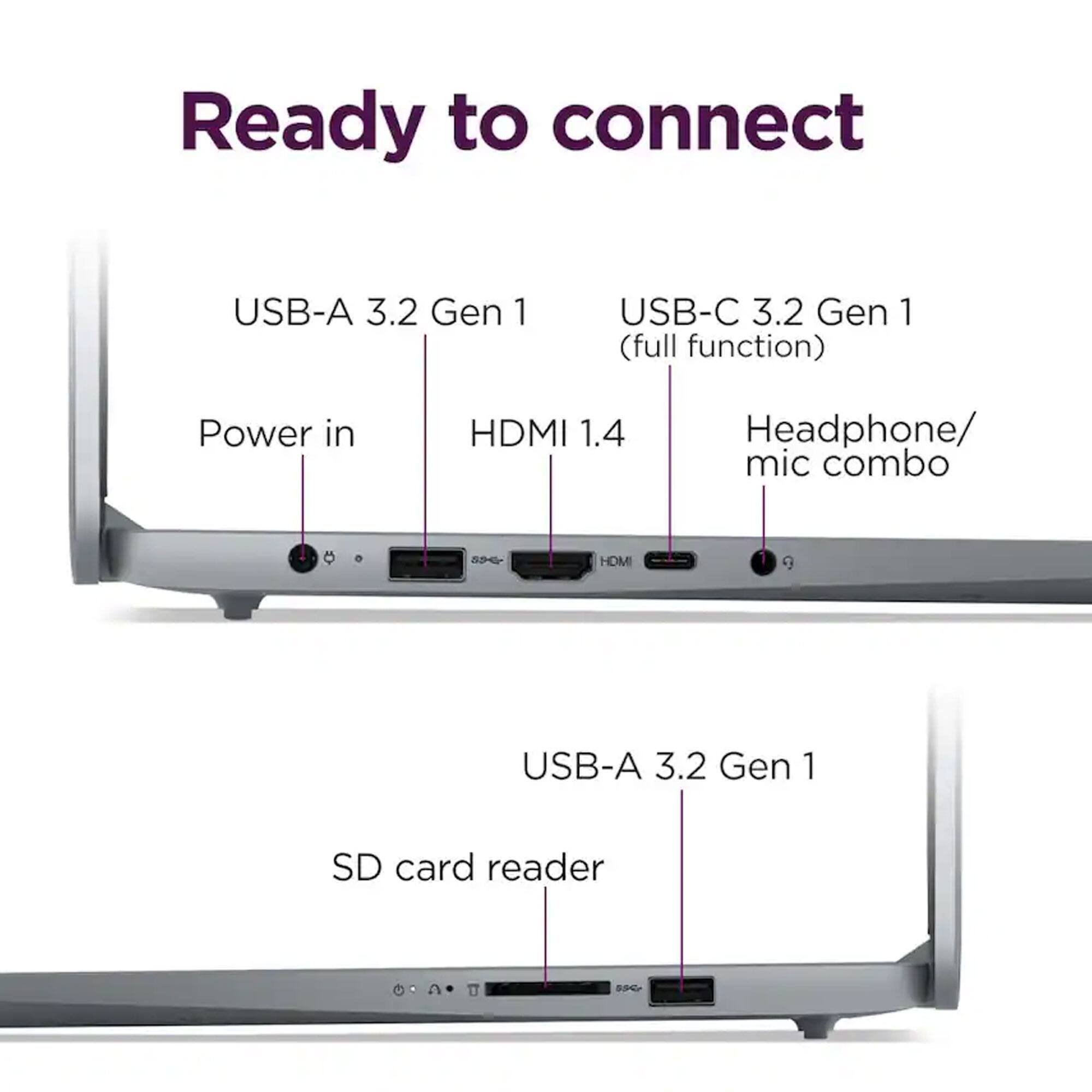 Ready to connect  
USB-A 3.2 Gen 1  
USB-C 3.2 Gen 1 (full function)  
Power in  
HDMI 1.4  
Headphone/ mic combo  
USB-A 3.2 Gen 1  
SD card reader
