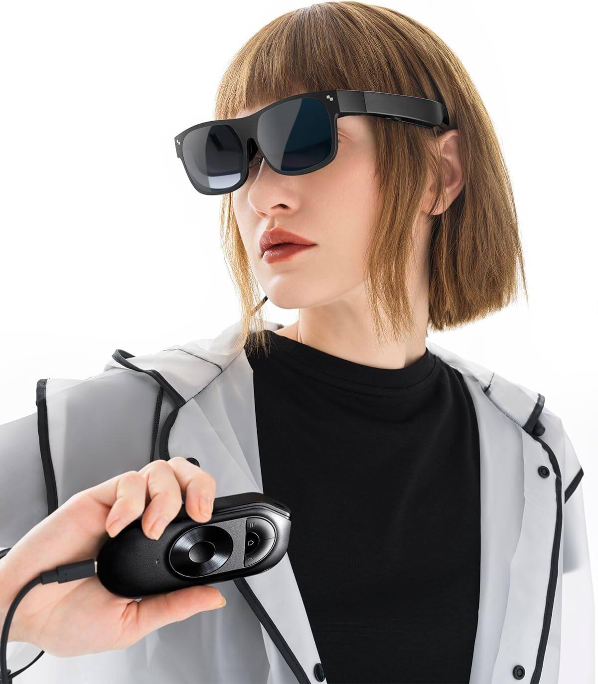 Left. RayNeo - TCL NXTWEAR S+ AR/XR Glasses with 215" Micro OLED - Black - Black.