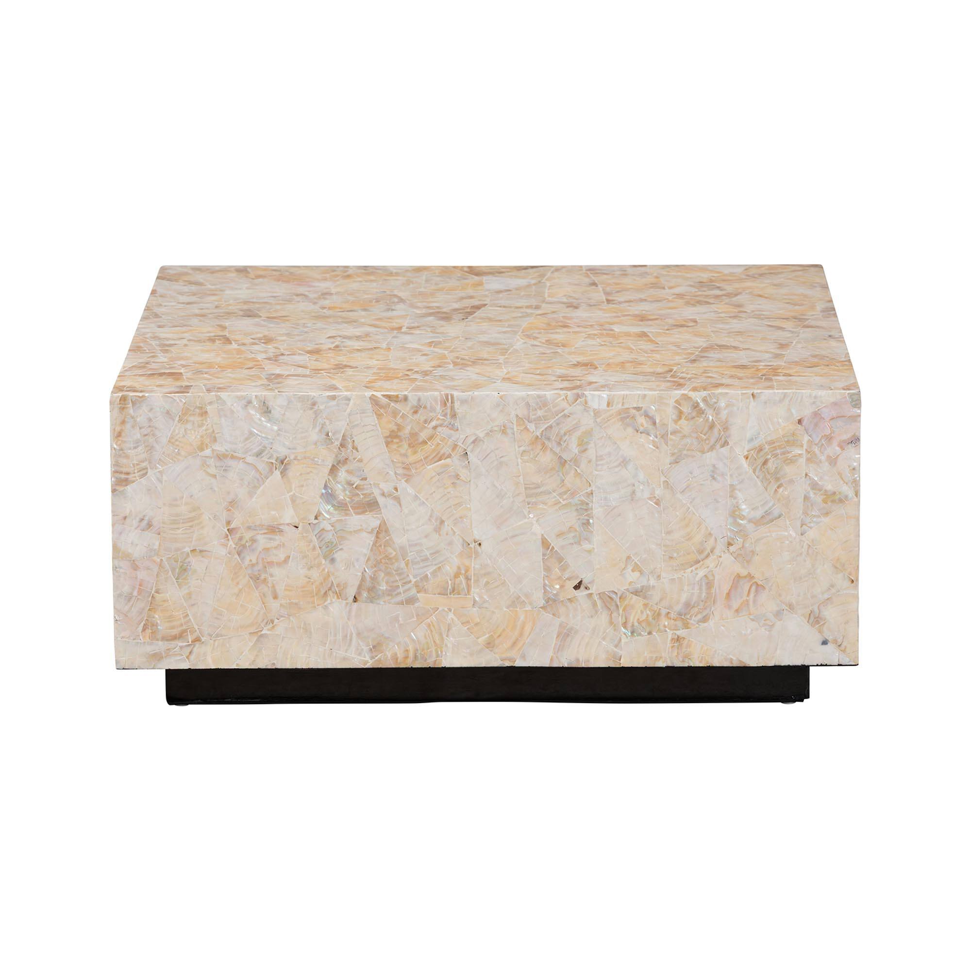 bali & pari Fraley Capiz Shell Coffee Table with Plinth Base Beige ...