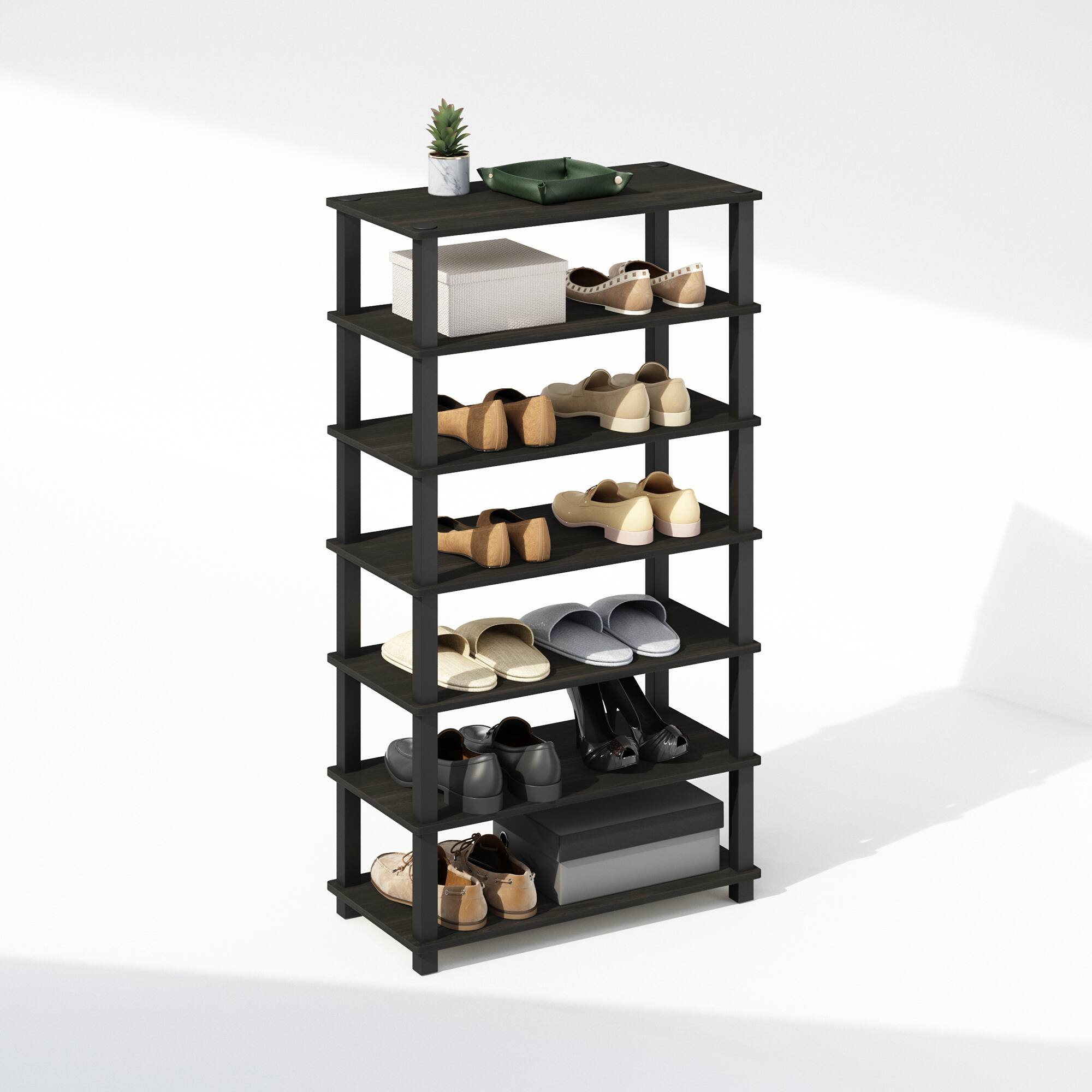 Alt View 3. Furinno - Turn-S-Tube 4-Tier Multipurpose Shoe Rack, Set of 2 - Espresso/Black.