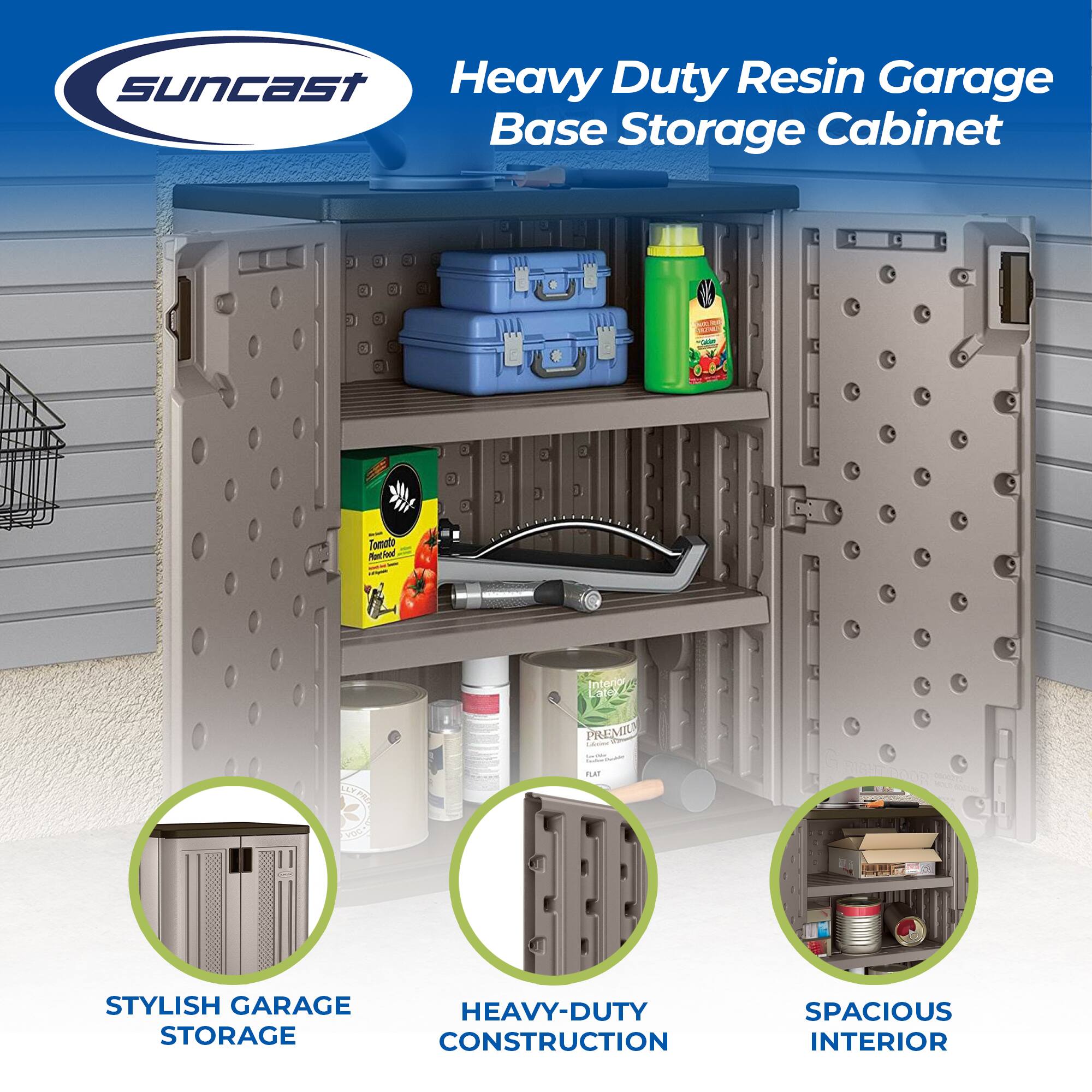 Heavy Duty Resin Garage Base Storage Cabinet

- STYLISH GARAGE STORAGE
- HEAVY-DUTY CONSTRUCTION
- SPACIOUS INTERIOR