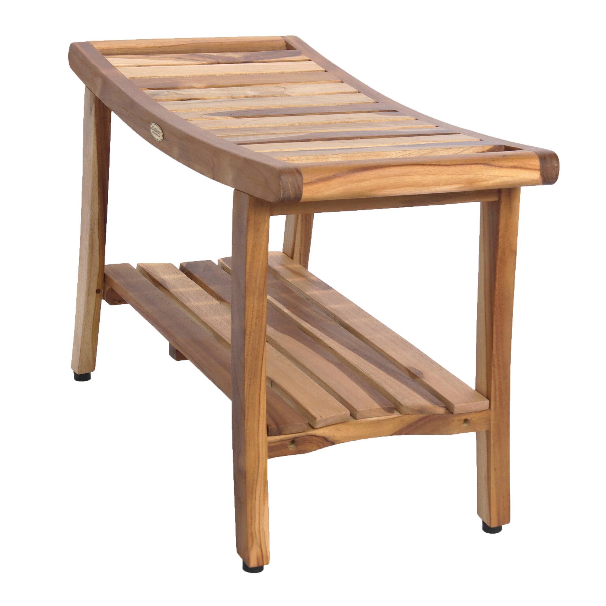 Angle. EcoDecors - EcoDecors 30 Inch Harmony Natural Color Waterproof Teak Wood Shower Bench - EarthyTeak.