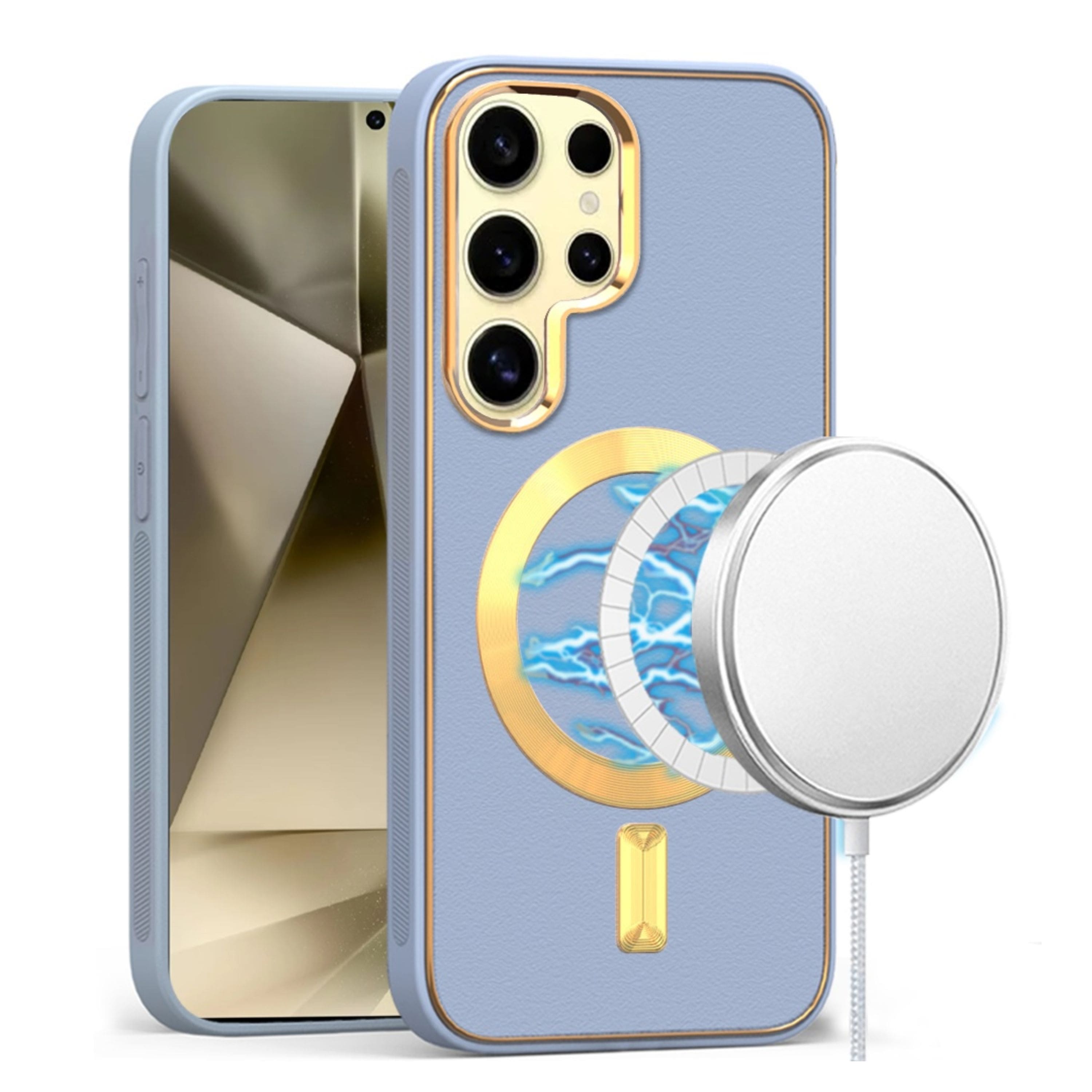 Kitcheniva - Vegan Leather Magnetic Charging Phone Case For Samsung Galaxy S24+ Plus - Light Blue