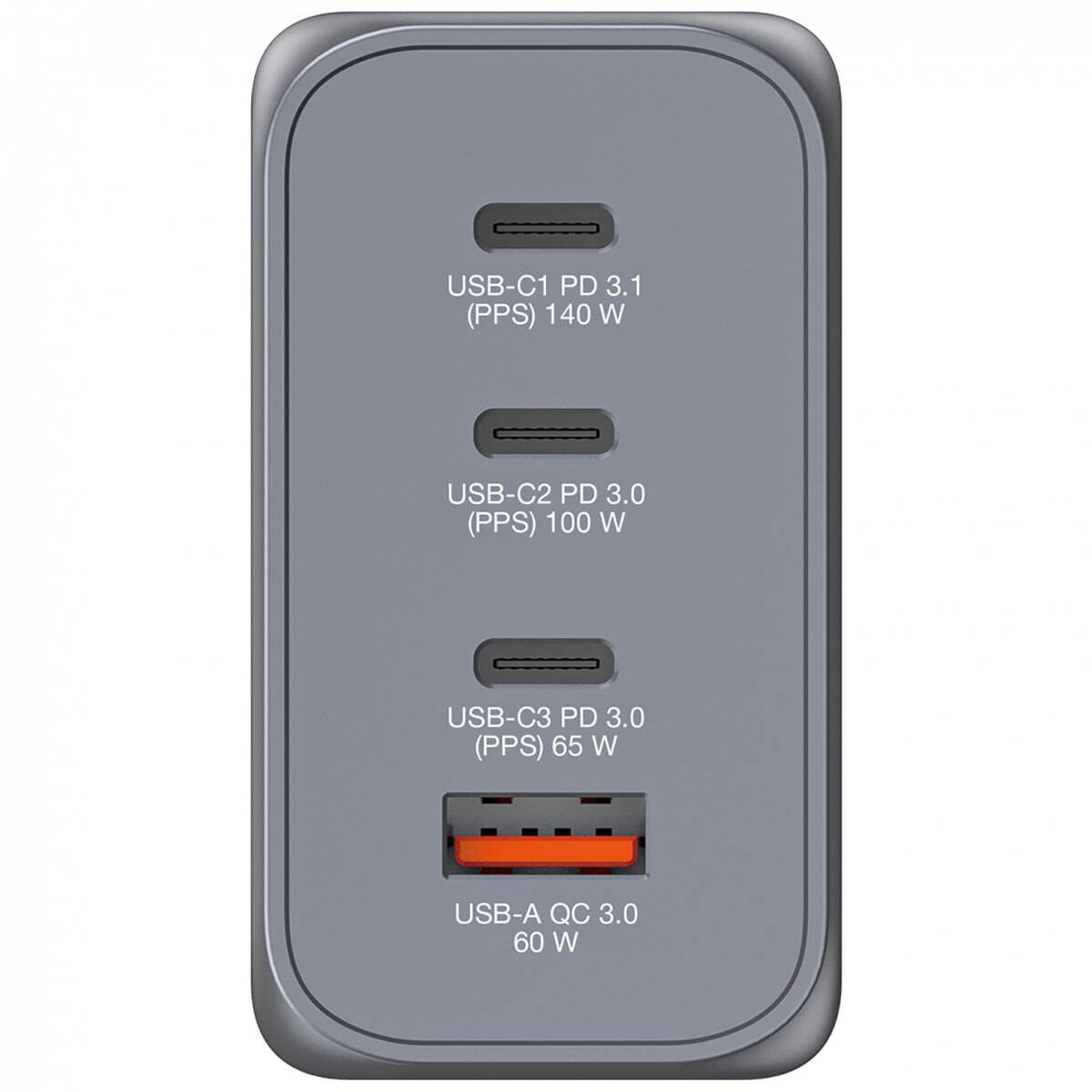 USB-C1 PD 3.1 (PPS) 140 W  
USB-C2 PD 3.0 (PPS) 100 W  
USB-C3 PD 3.0 (PPS) 65 W  
USB-A QC 3.0 60 W