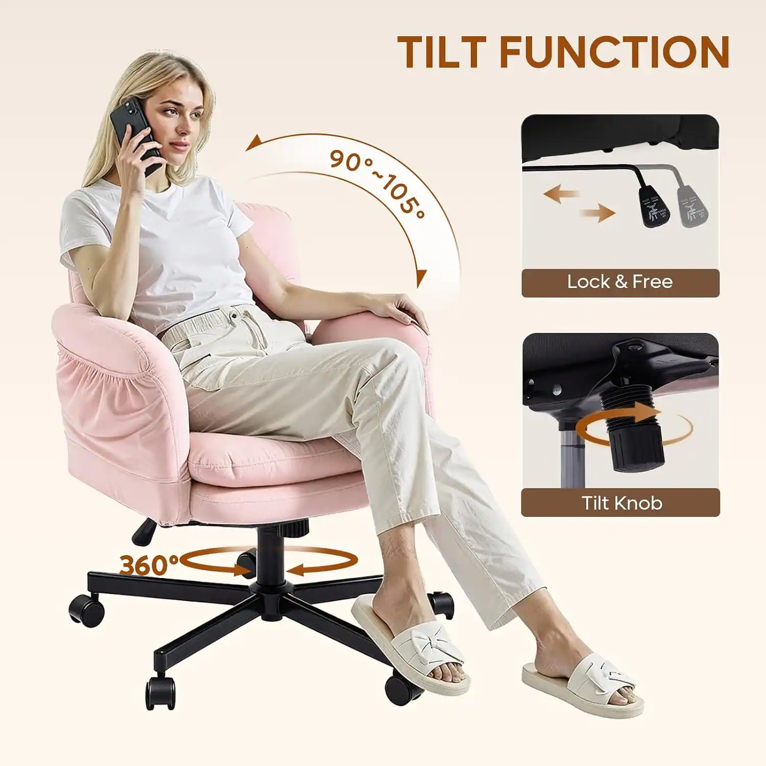 TILT FUNCTION  
90° ~ 105°  
Lock & Free Tilt Knob  
360°