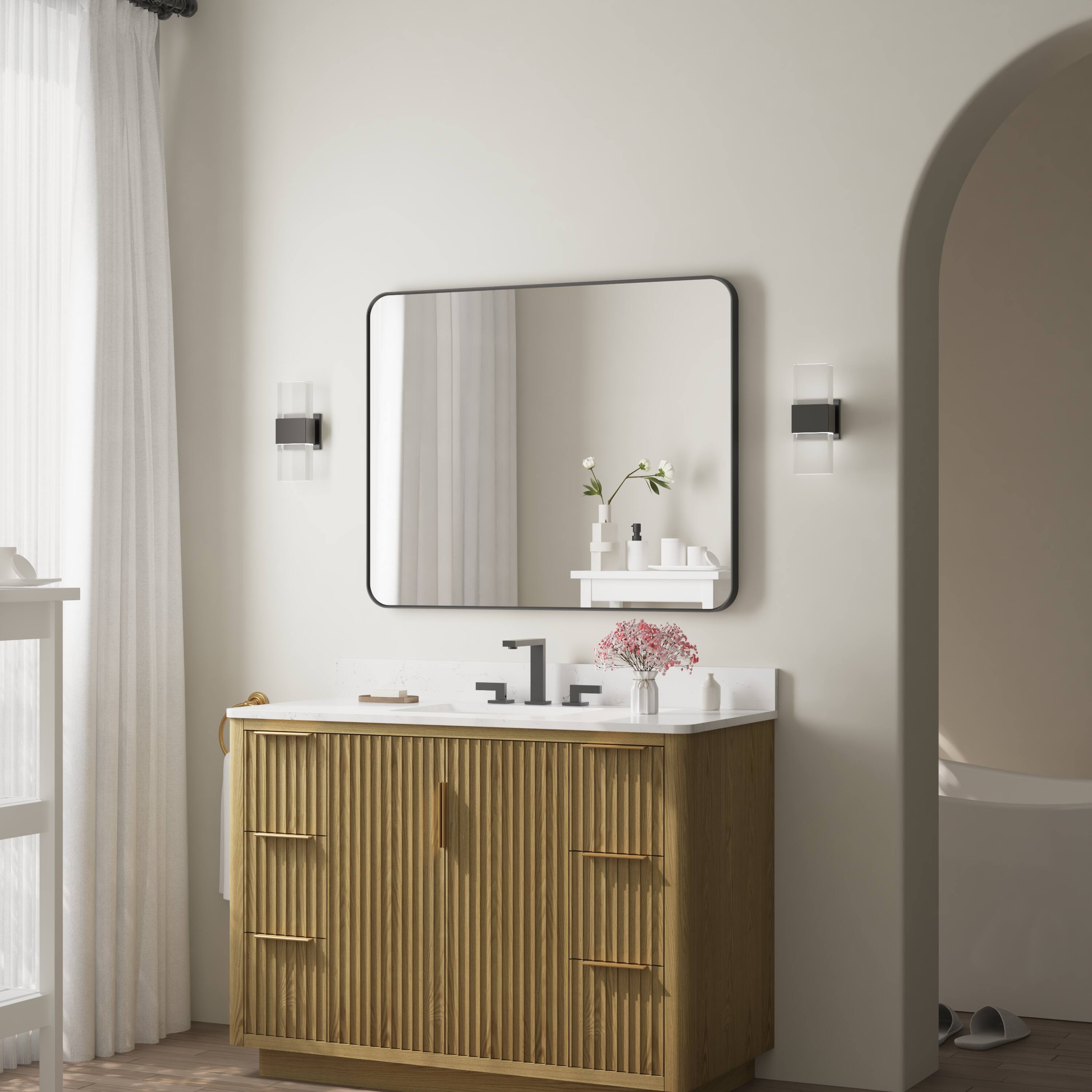 Alt View 1. WELLFOR - 40 in. W. x 32 in. H Rectangular Aluminum Framed Wall-Mounted Bathroom Vanity Mirror - Matte Black.