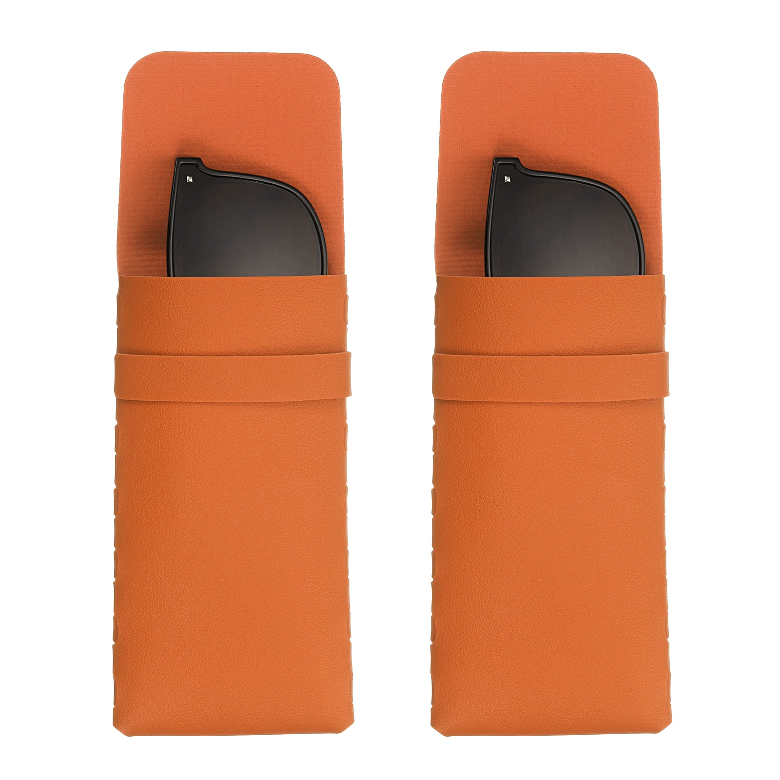 Unique Bargains - 2pcs Soft Glasses Case Leather Flap Closure Pouch for Eyewear Travel Sport Work - Orange Red