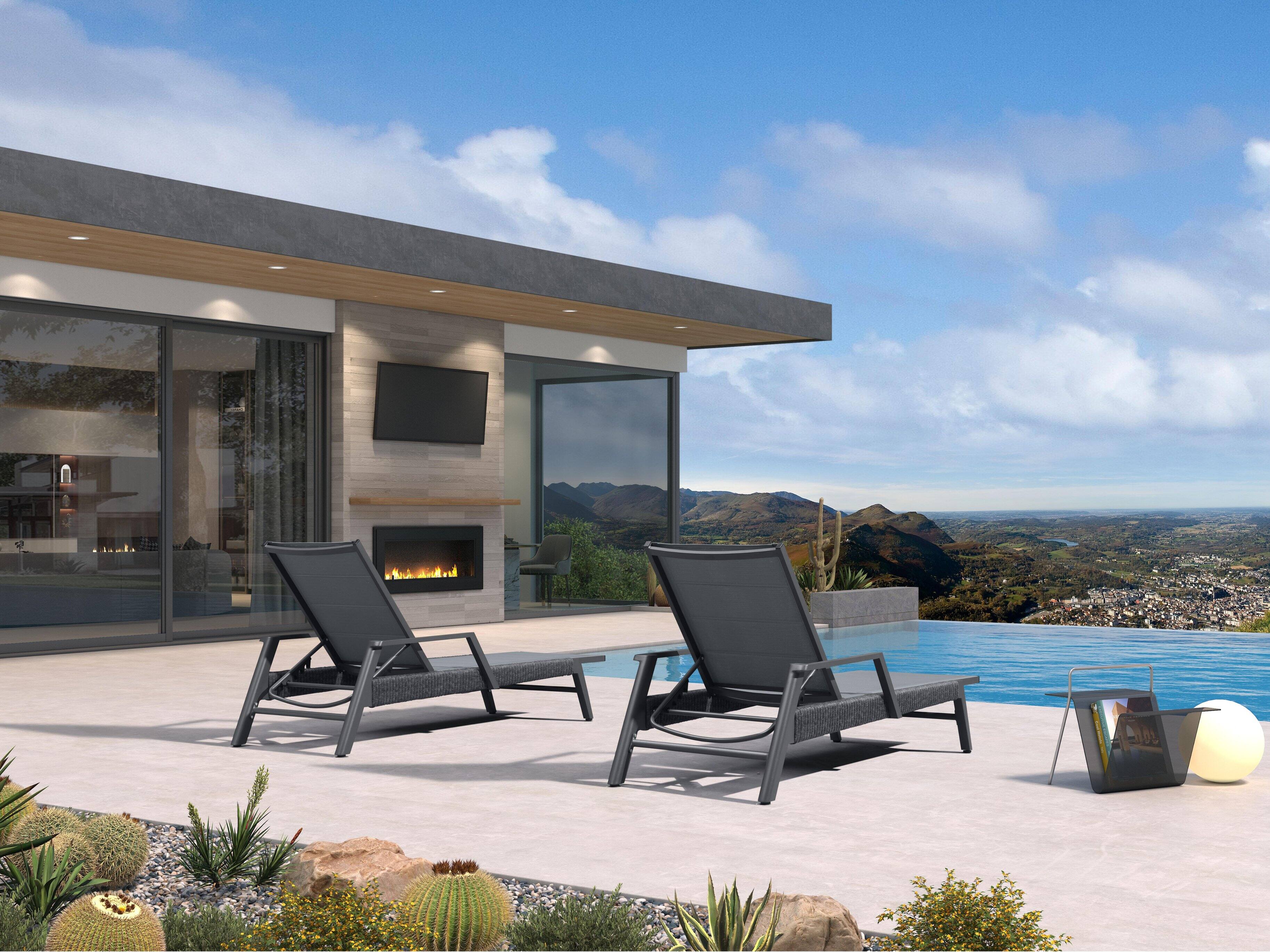 Alt View 2. PURPLE LEAF - Outdoor Chaise Lounge 2 Pieces Patio Recliner Sunbathing Tanning Chair for Poolside Balcony with Armrests Backyard - Grey & With Armrest-Texilene.