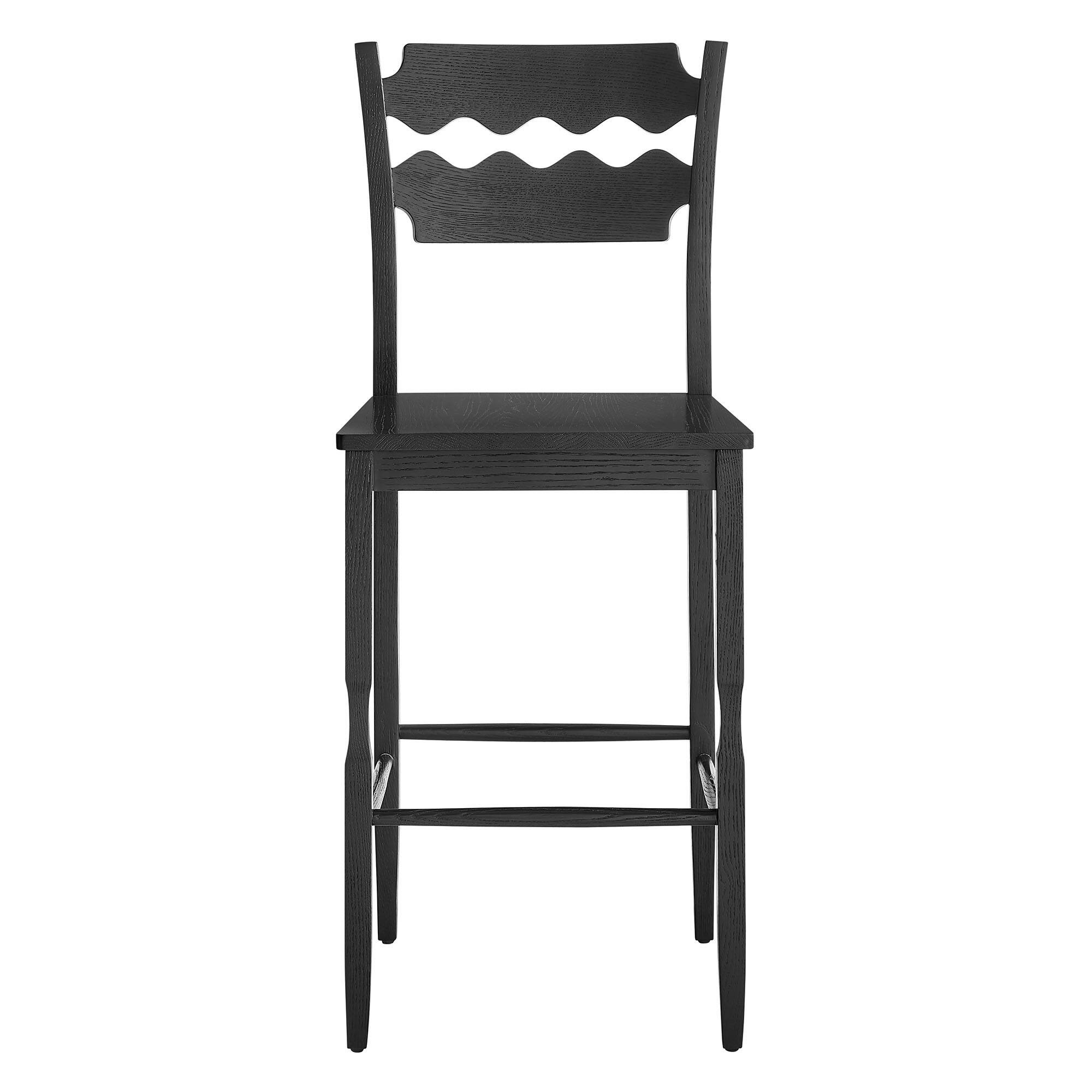 Alt View 4. Modway - Jax Oak Wood Bar Stool With Wavy Razor Back by Modway - Black.