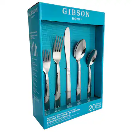 GIBSON HOME
20 Piece Flatware Set
Stainless Steel - Acero Inoxidable
Flatware de Cubiertos
Ensemble de Couverts
Service pour 4 / Servicio para 4
20 Pièces / Piezas