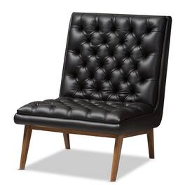 Baxton Studio - Annetha Mid-Century Modern Faux Leather Upholstered Walnut Finished Wood Lounge Chair - Black