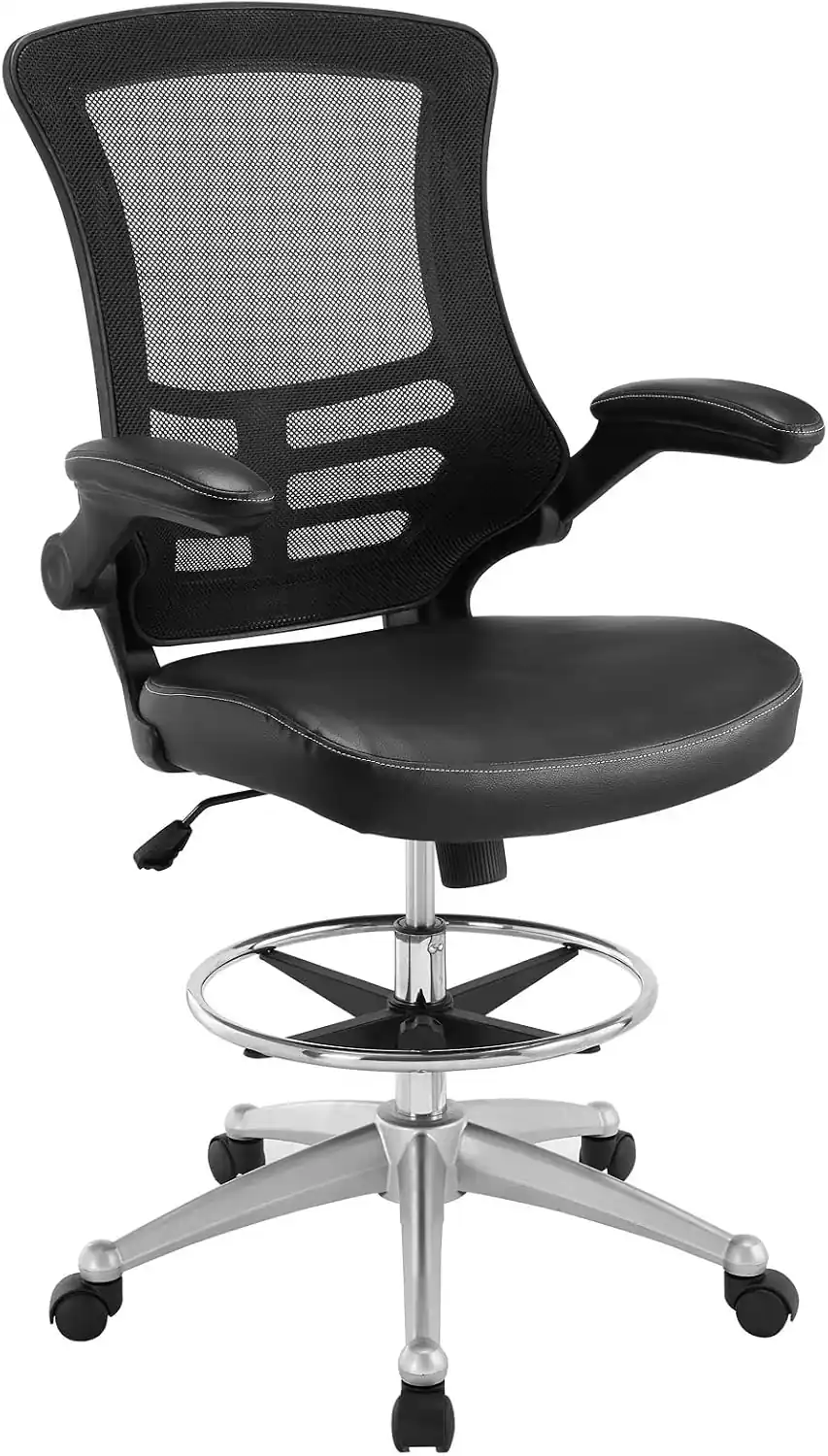 Front. Platinum-Level - Drafting Chair with Lumbar Support and Breathable Mesh Back - Black.