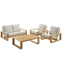 Modway - Lirienne 4-Piece Outdoor Patio Aluminum Faux Wood Furniture Set - Ivory Natural