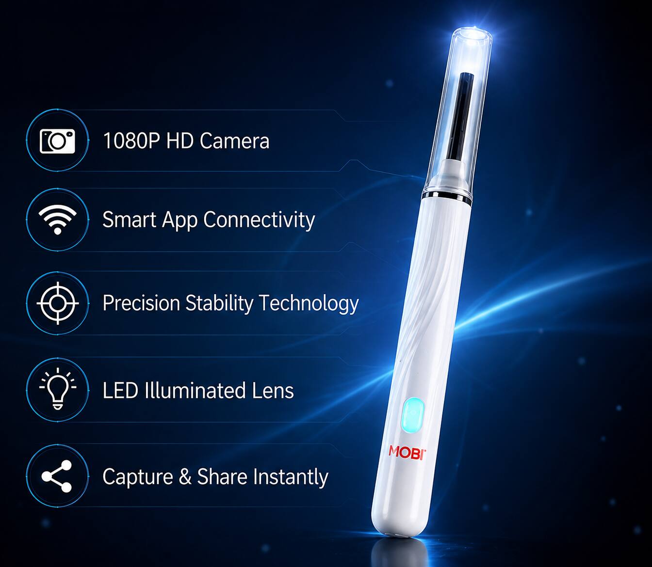 1080P HD Camera  
Smart App Connectivity  
Precision Stability Technology  
LED Illuminated Lens  
Capture & Share Instantly  
MOBI