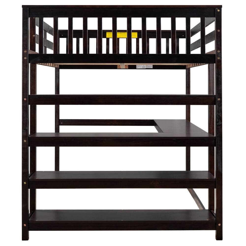 Alt View 3. Loheer - Loheer Full Size Loft Bed with Desk and Storage Shelves Espresso Solid Wood - Espresso.