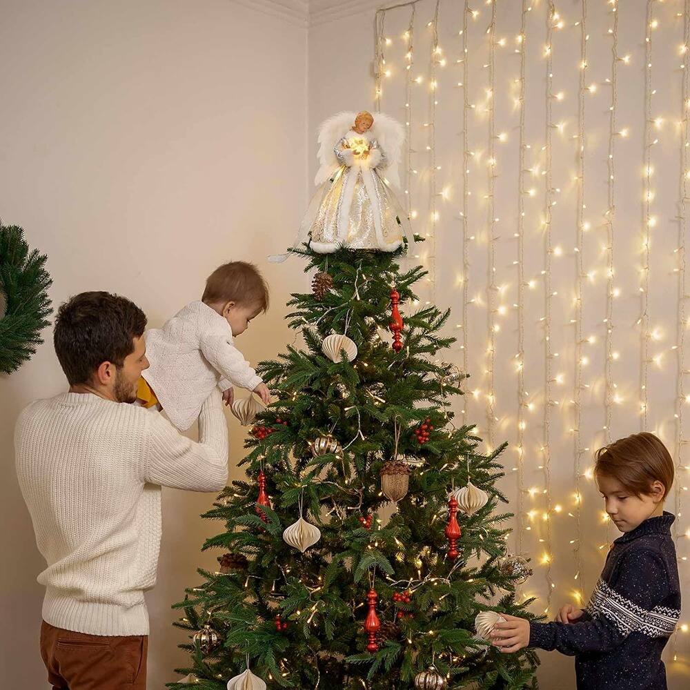 Alt View 3. Schertz - Lighted Angel Christmas Tree Topper with Timer – 8 Modes, Battery Operated - Silver Skirt With 1 Star.