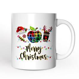 OrnamentallyYou - Autism Teacher Buffalo Plaid Christmas Mug, Thank You Gift - White