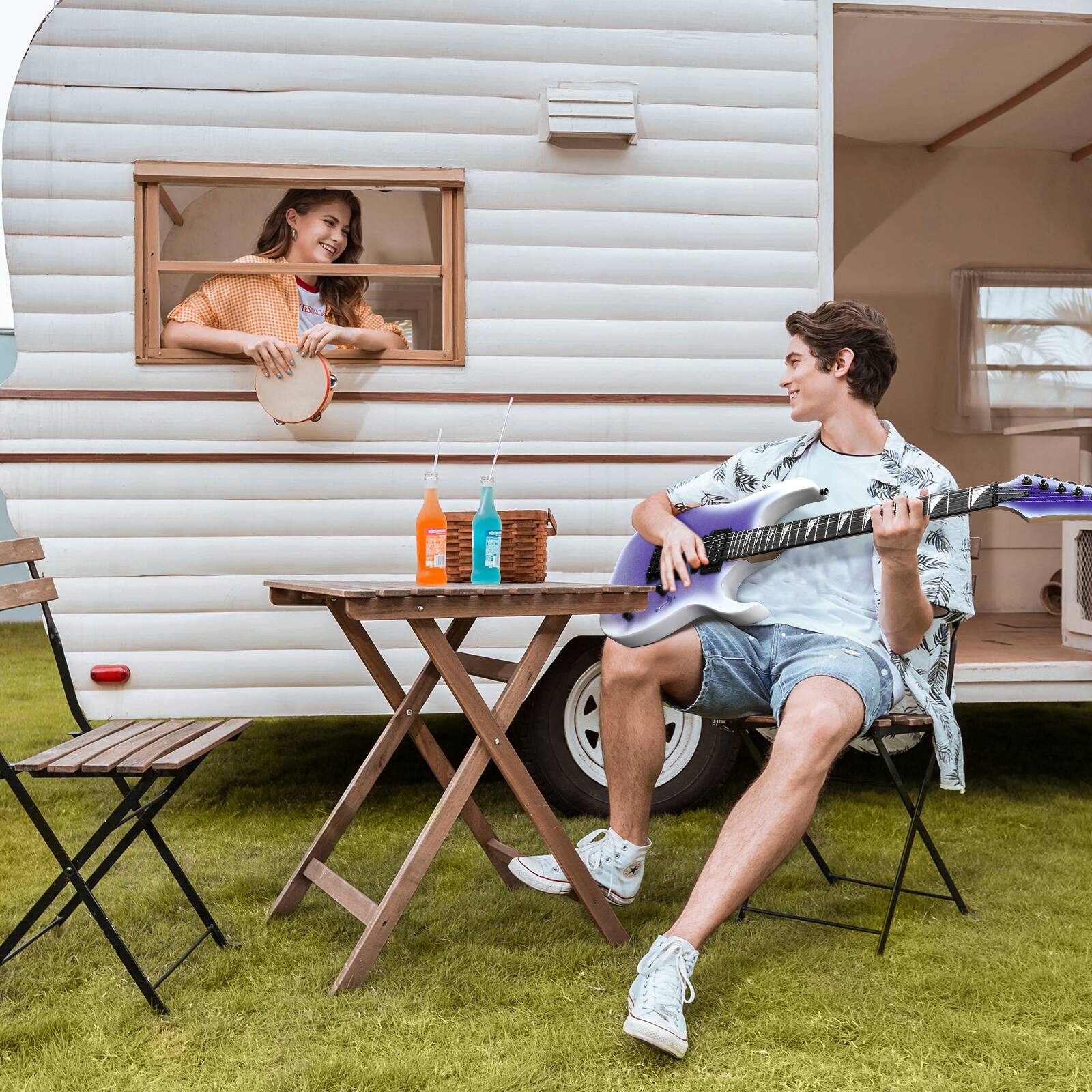 Angle. Winado - 39" Electric Guitar with 20Watt Amp, Full Size 170 Model Starter Guitar Kit for Beginners & Professionals W/Bag,Strap.