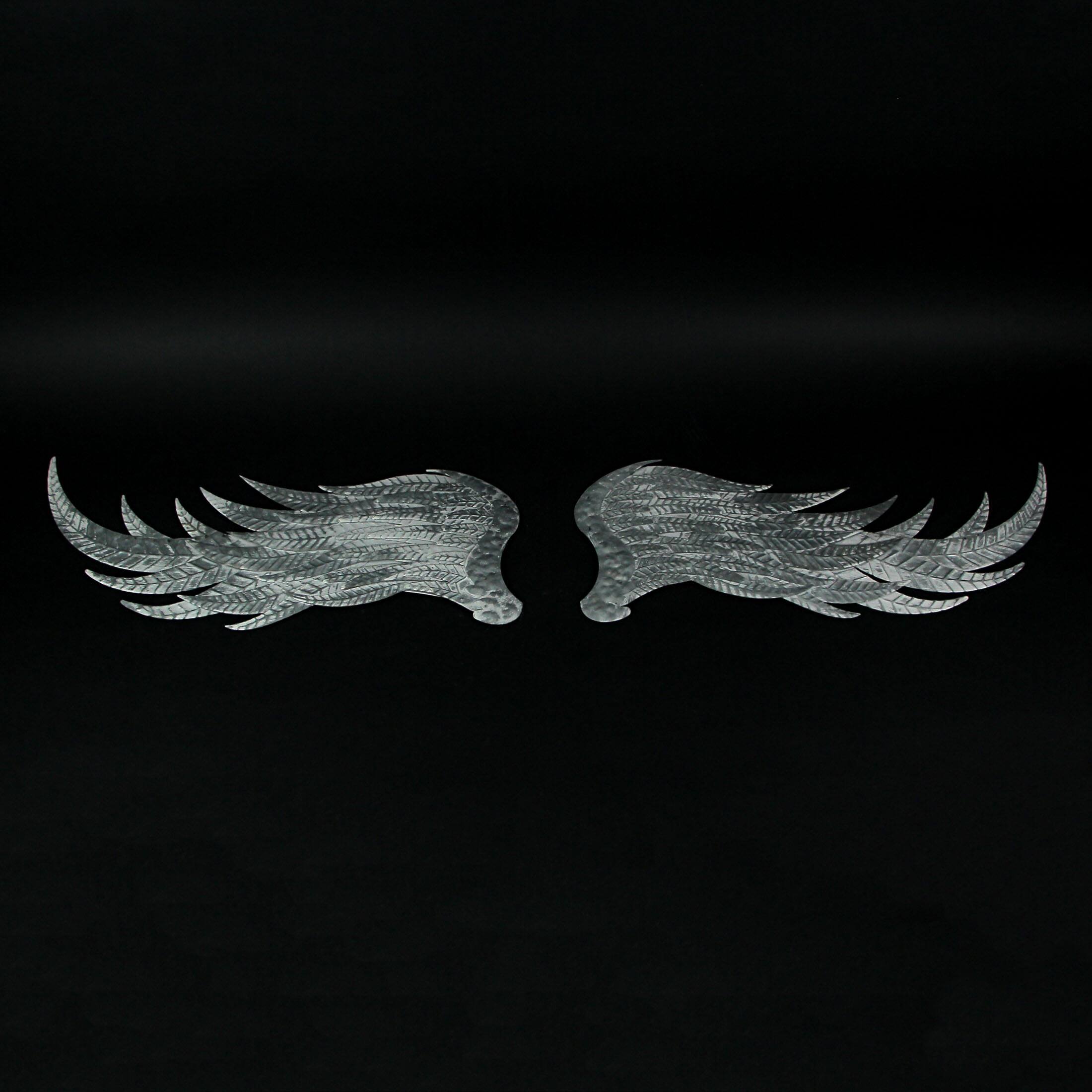 Alt View 3. Zeckos - Pair of 2 Galvanized Metal Angel Wings Wall Art Indoor Outdoor Rustic Home Decor - Silver.