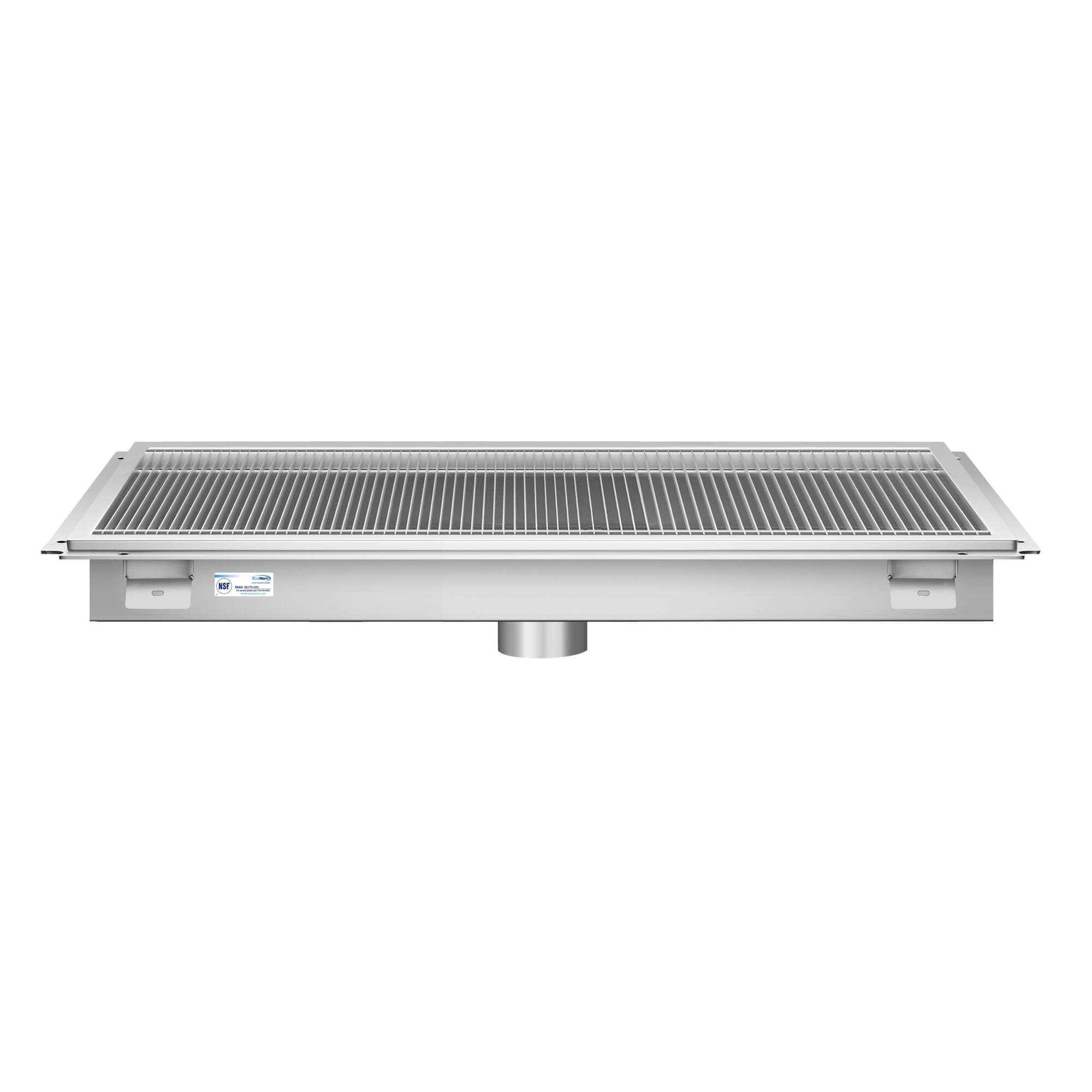 Back. Koolmore - 24" x 42" Stainless Steel Floor Trough Drain, 14-Gauge with Subway-Style Grating & Removable Drain Basket, NSF Listed - Stainless-Steel.