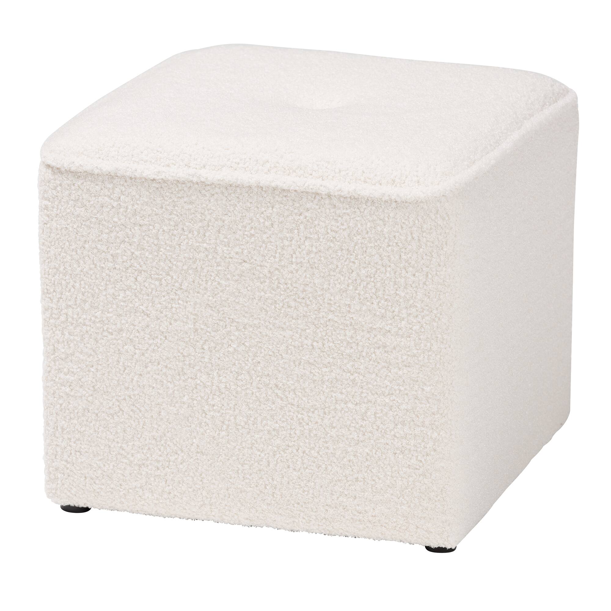 Front. Baxton Studio - Isaiah Modern and Contemporary Boucle Upholstered Ottoman - Ivory.