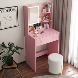 Furnulem - 23 In Vanity Desk with Mirror and Lights Makeup Vanity with Drawers - Pink