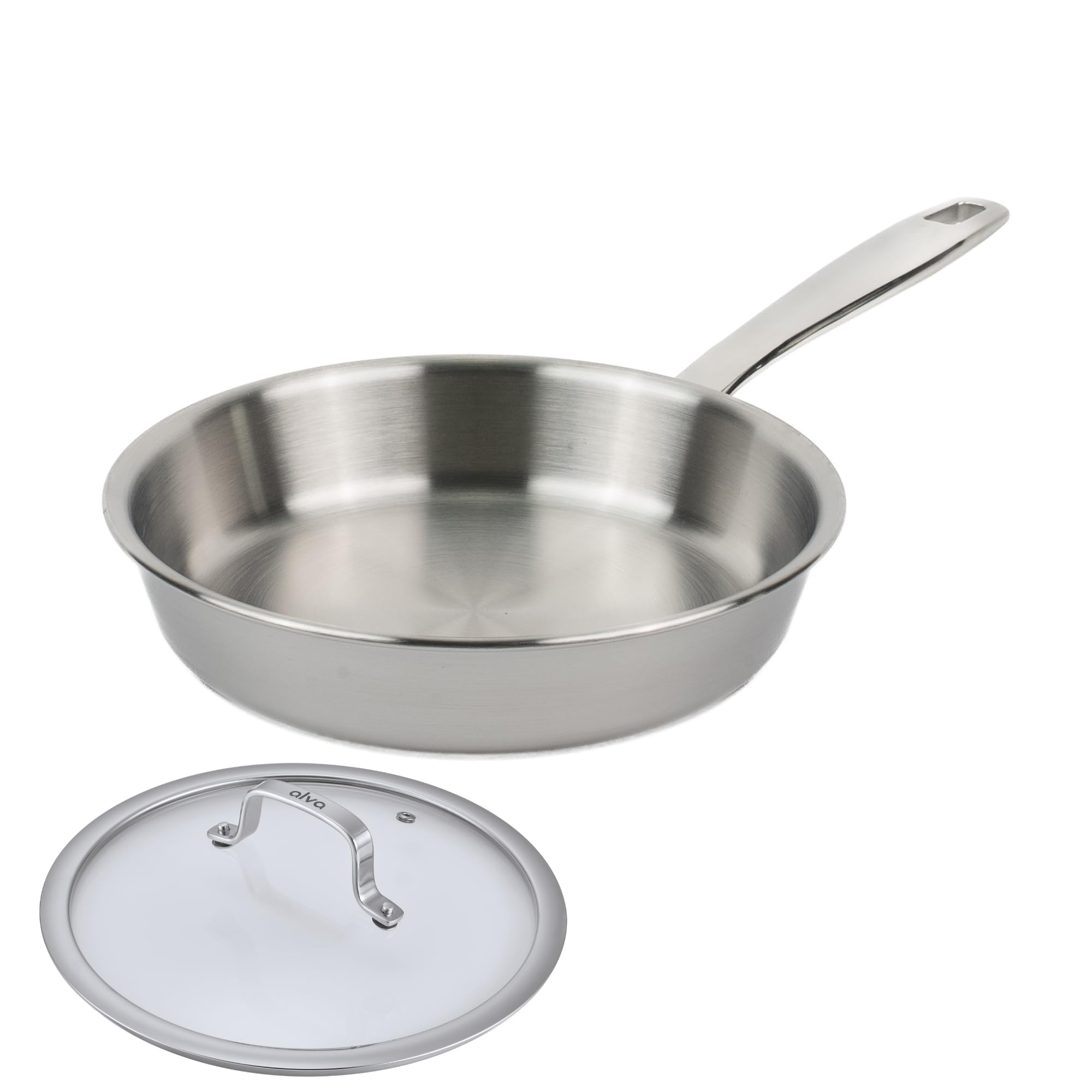 Front. Alva - Alva Maestro 5-Ply Stainless Steel Frying Pan with Glass Lid 8" - Oven Safe and Toxin-Free Cookware - Silver.