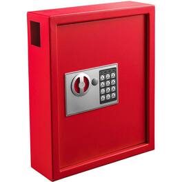AdirOffice - Steel Digital Key Cabinet, 40-Key Capacity with Programmable Lock - Red