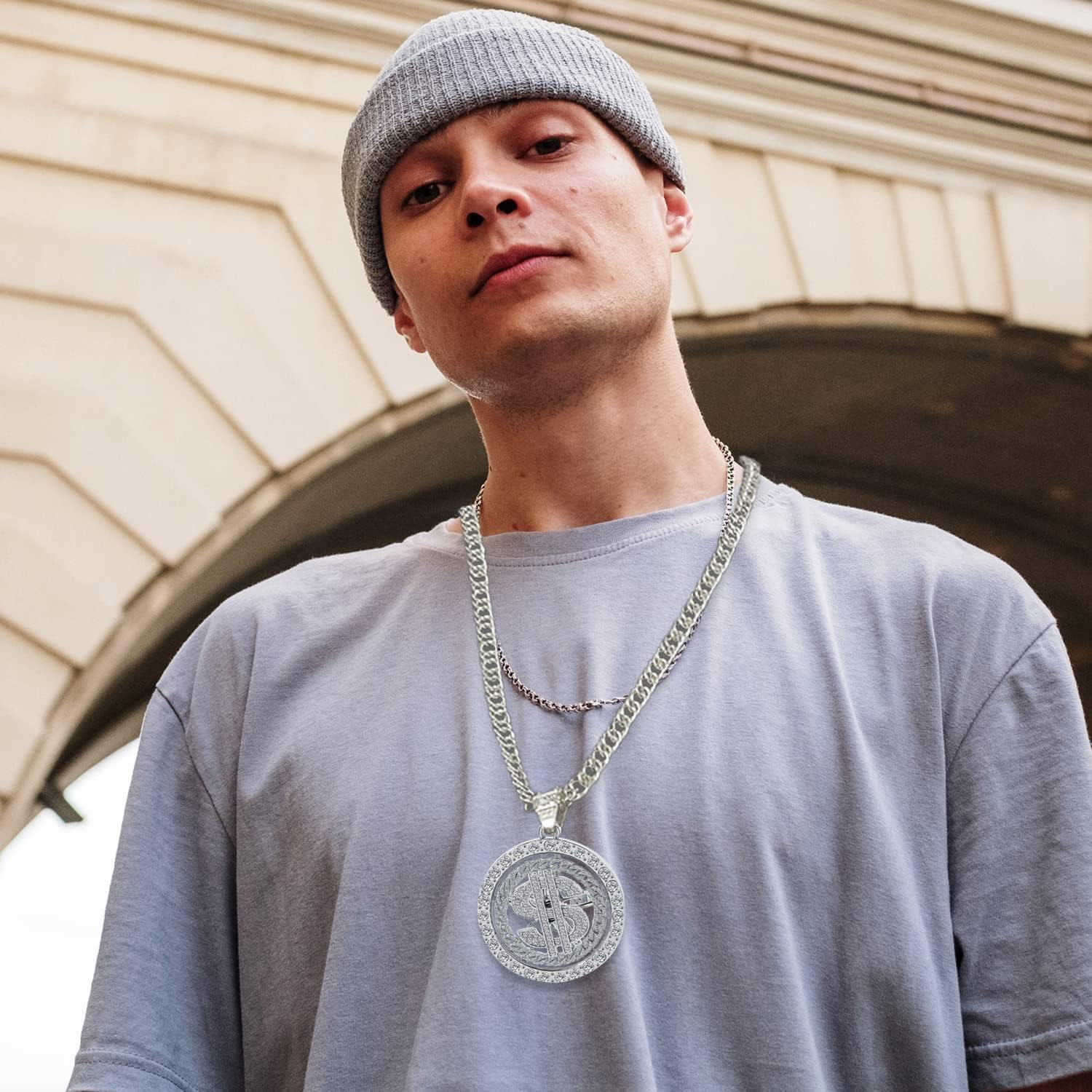 Live At Space Men's Hip Hop Dollar Sign Necklace 80s 90s Chunky Gold ...