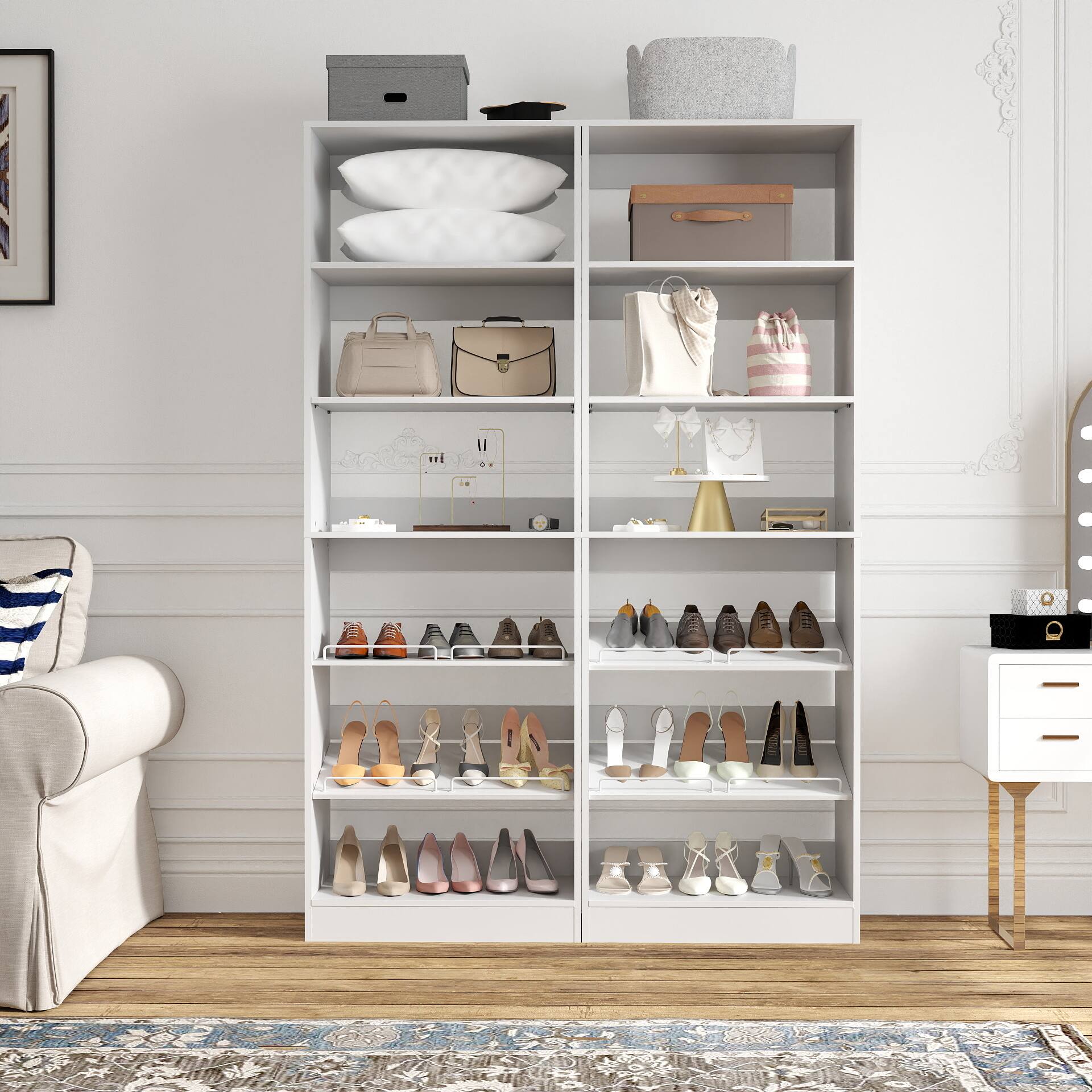 Alt View 3. Aheaplus - 25'' Closet Organizer System, 7-Tier Closet Shoe Organizer with Adjustable Shelves - White.