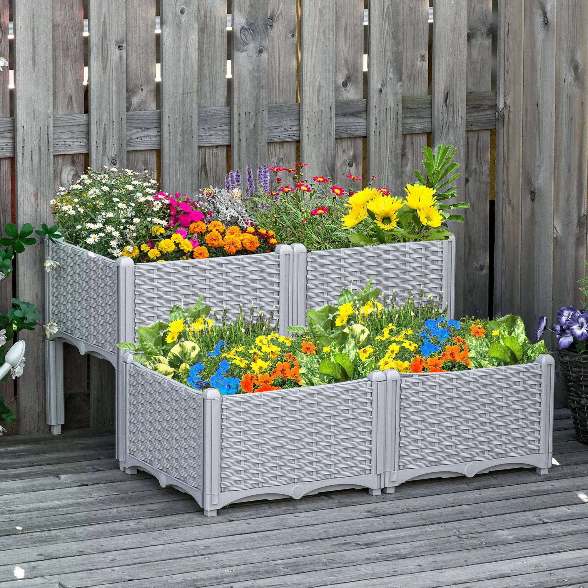 Alt View 1. Outsunny - Raised Garden Bed with Legs, Self-Watering Planter Box Raised Bed to Grow Flowers - Gray.
