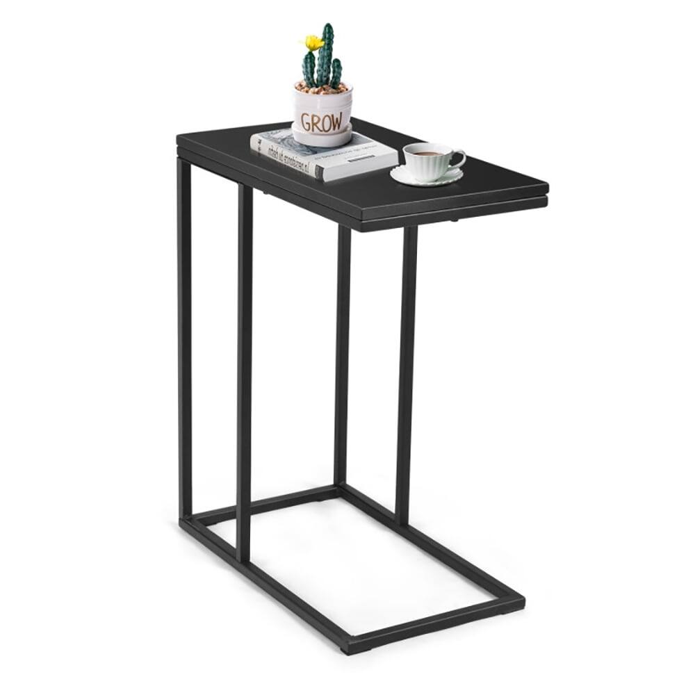 Angle. Resenkos - Coffee Tray Sofa Side End Table, C-Shape Table, MDF & Steel Construction, Lightweight yet Sturdy, Perfect for Bedrooms - Black.