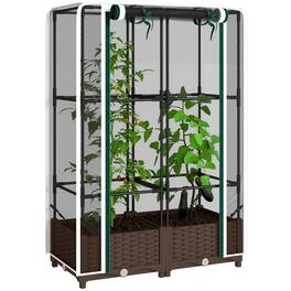 Outsunny - Raised Garden Bed with Trellis, 46.5" Tomato Cage with Crop Cage, Self Watering Planter Box with Drainage Holes