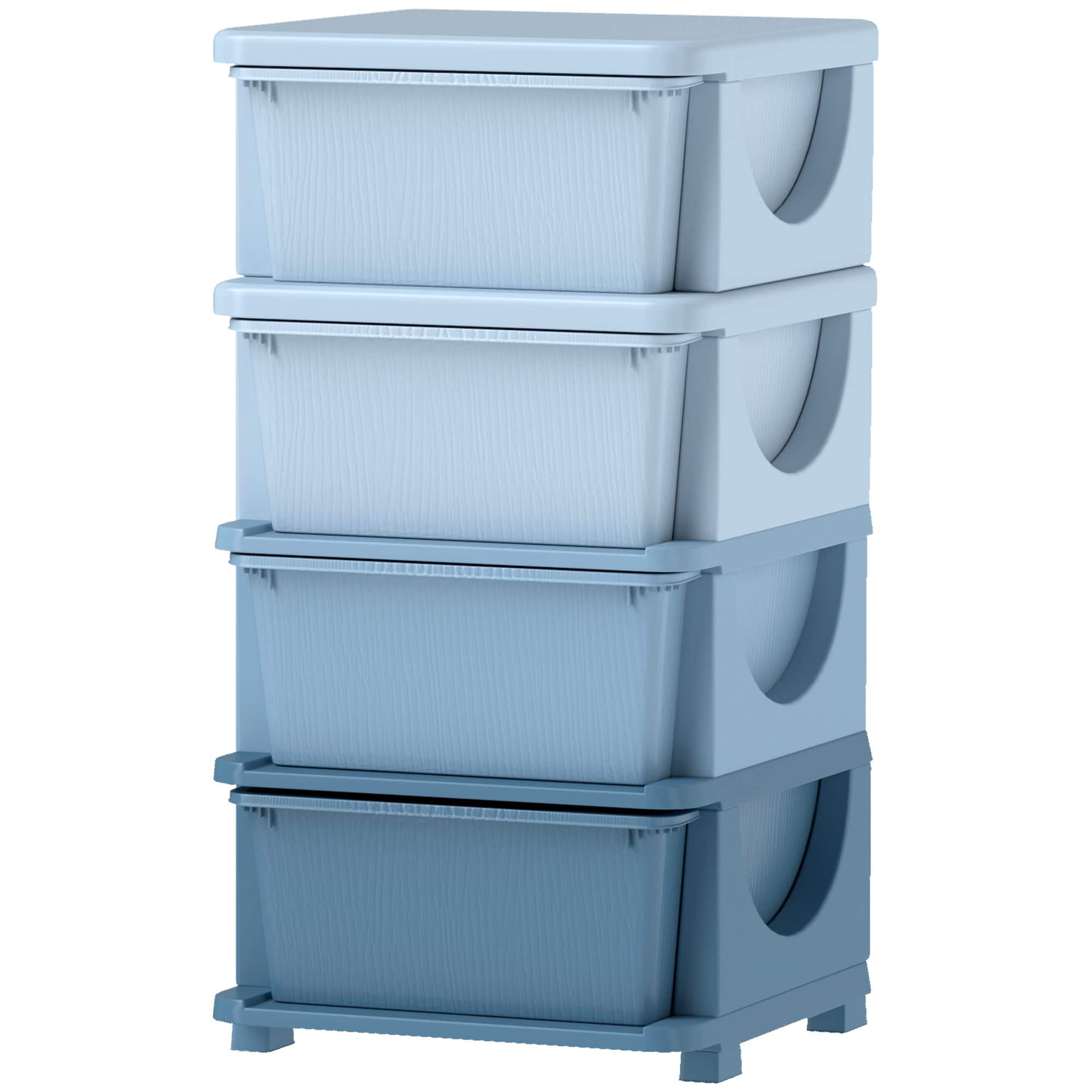 Qaba - 4 Tier Kids Storage Unit Dresser Tower w/ 4 Drawers - Blue
