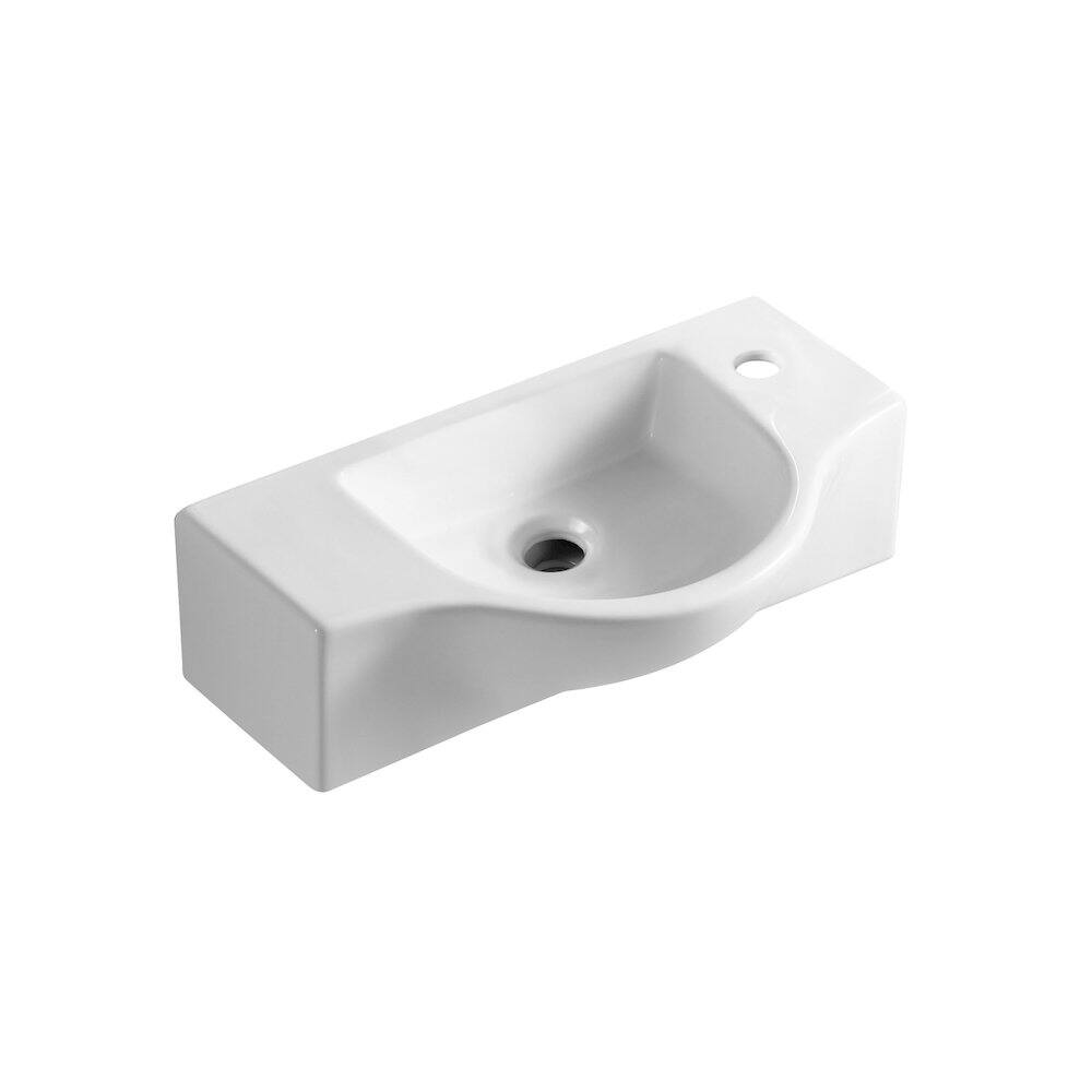 Front. Alfi - White 18" Small Wall Mounted Ceramic Sink with Faucet Hole - White.