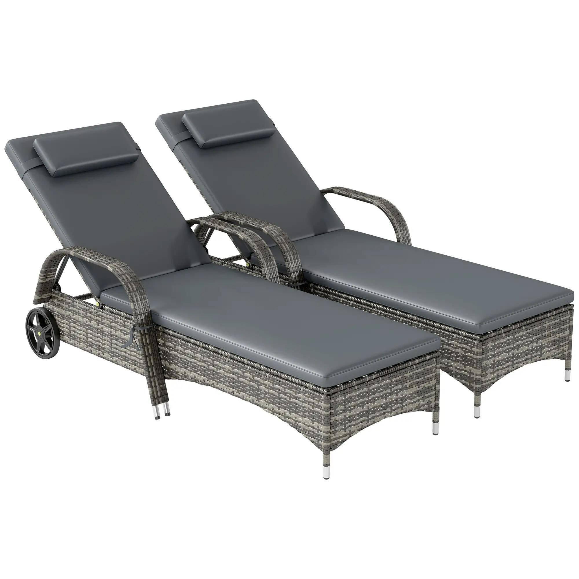 Angle. Resenkos - Resenkos 2 Reclining Chaise Lounge Chairs, Outdoor Sectional Furniture, PE Rattan, Mixed Gray and Gray - Mixed Gray and Gray.
