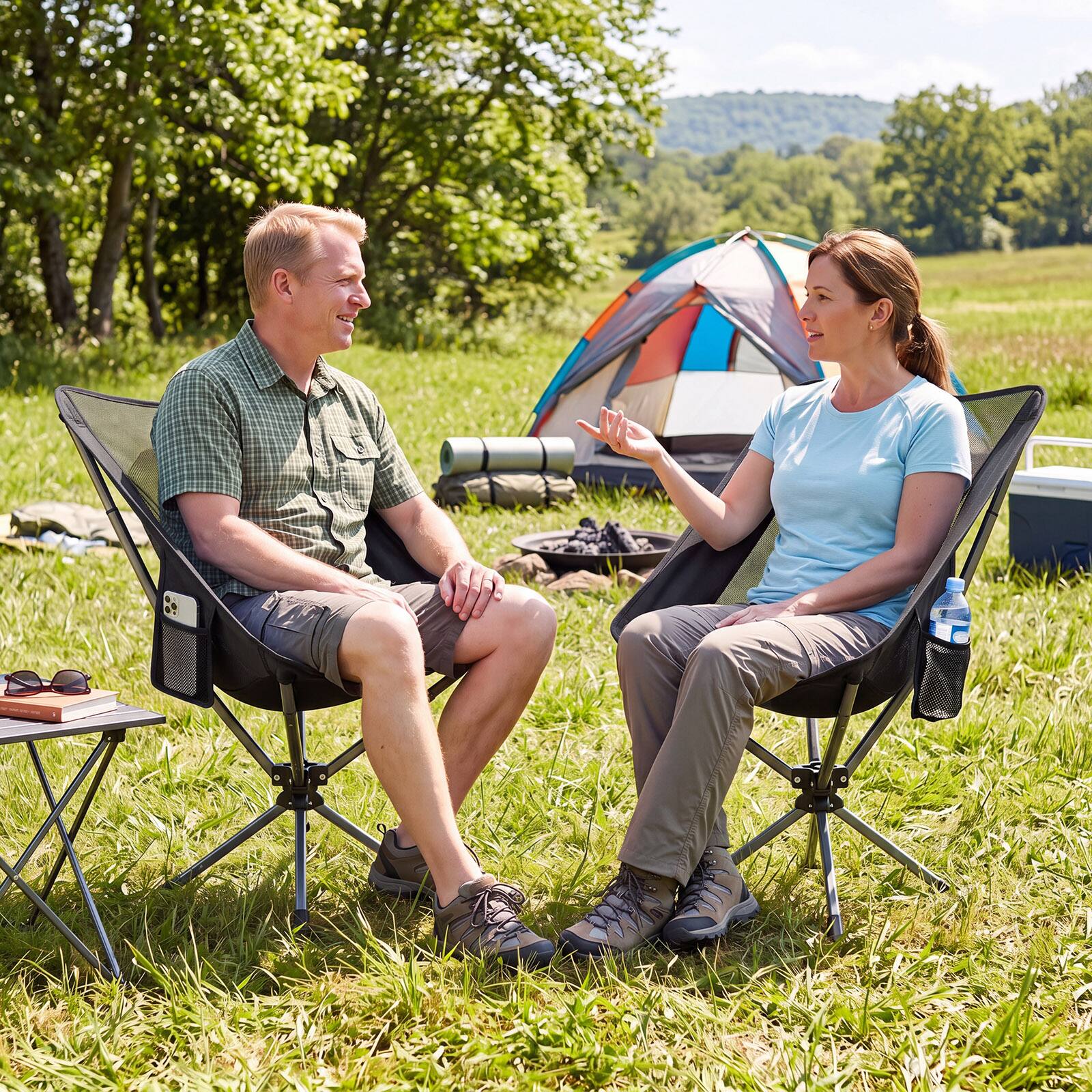 Alt View 1. Costway - Costway 360° Swivel Camping Chair, Lightweight Portable Folding Chair with Cup Holder - Black.