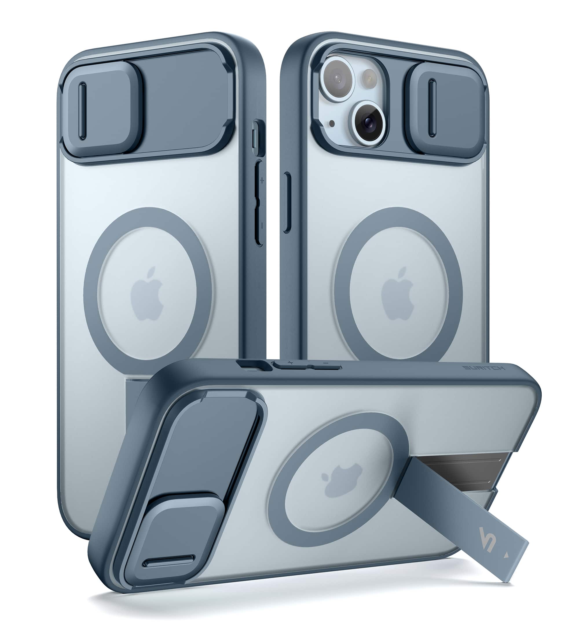 SURITCH - Rugged Case for iPhone 15, Compatible with MagSafe, Built-in Kickstand & Camera Cover & Translucent Back 6.1 inch - Navy Blue price history on PriceWatchPro
