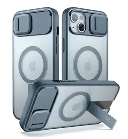 SURITCH - Rugged Case for iPhone 15, Compatible with MagSafe, Built-in Kickstand & Camera Cover & Translucent Back 6.1 inch - Navy Blue