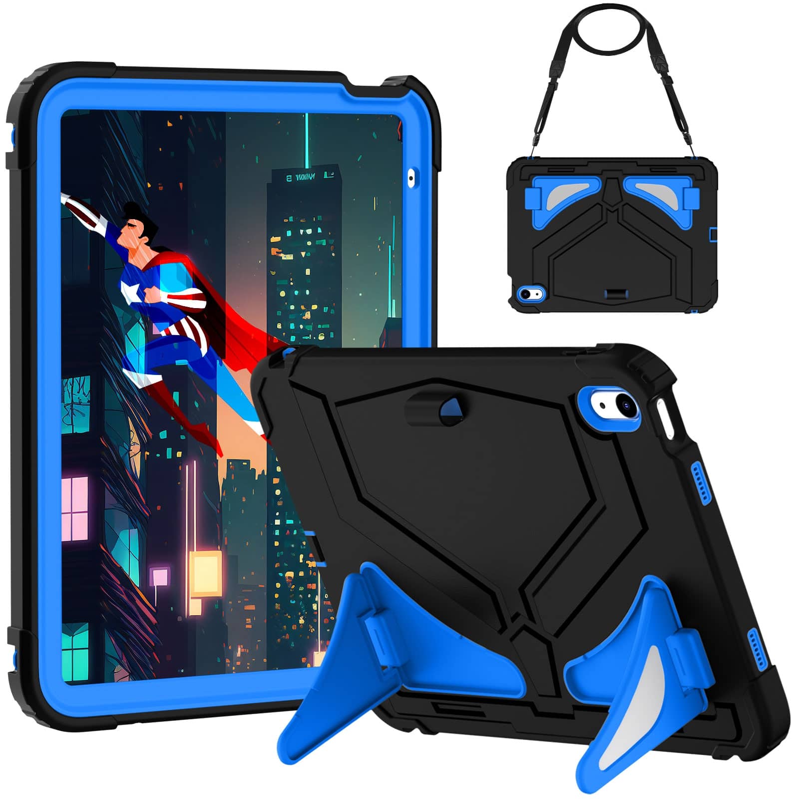 "UUCOVER - Kids Case for iPad (A16) 11-inch 2025 / iPad 10th Gen 10.9"" 2022 Shockproof TPU+PC Stand Cover with Shoulder Strap - Black/Blue" price history on PriceWatchPro