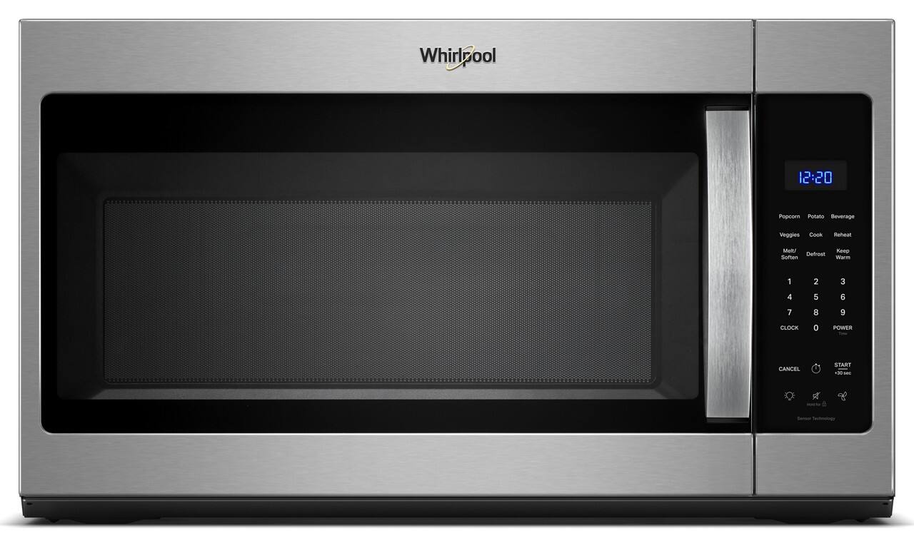 Whirlpool  
12:20  
Popcorn Potato Beverage Veggies Cook Reheat Melt/ Defrost Soften Keep Warm  
1 2 3 4 5 6 7 8 9 CLOCK 0 POWER CANCEL START +30 sec  
Sensor Technology