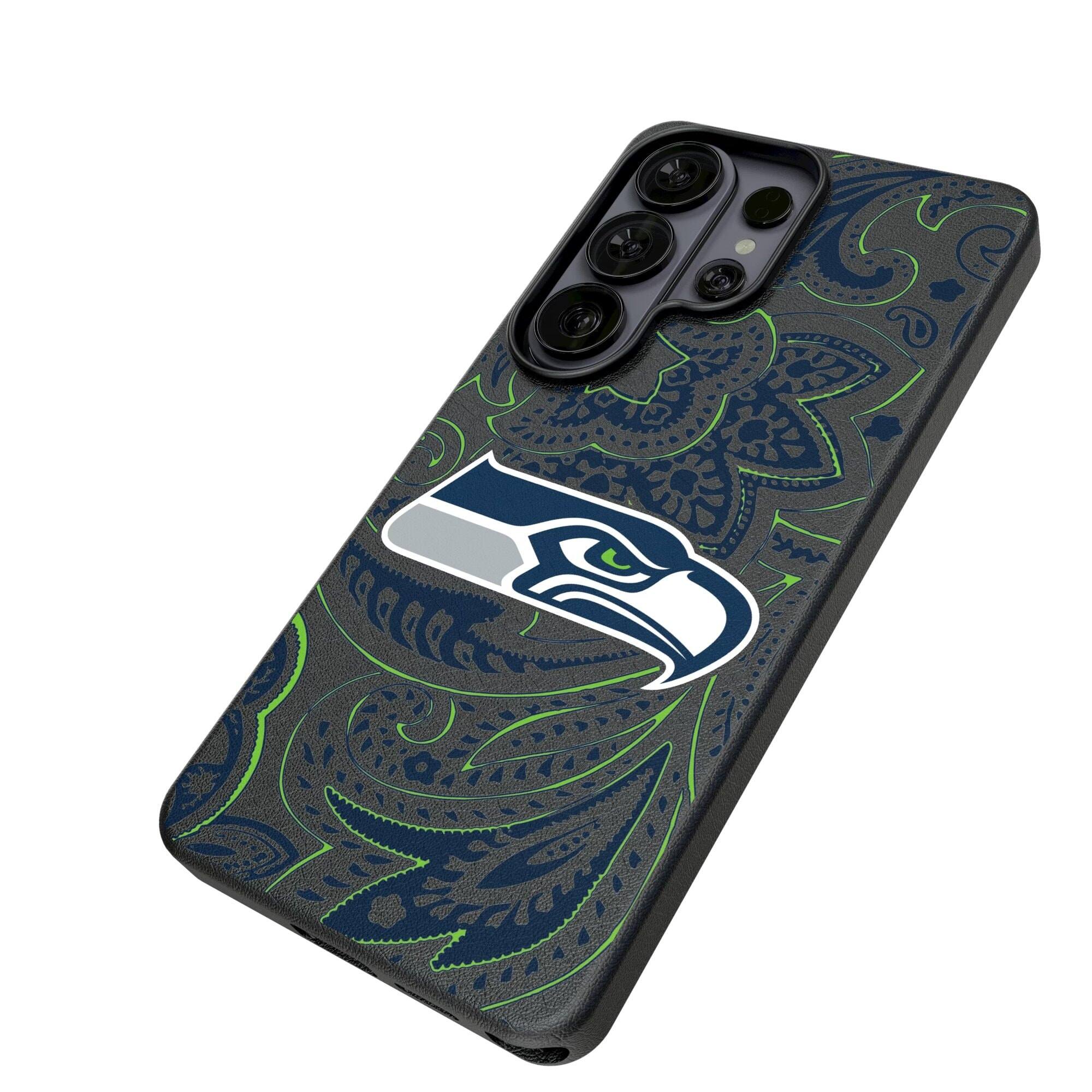 Alt View 1. Keyscaper - Seattle Seahawks Paisley Galaxy Magnetic Bump Case - S25 Ultra - Black.