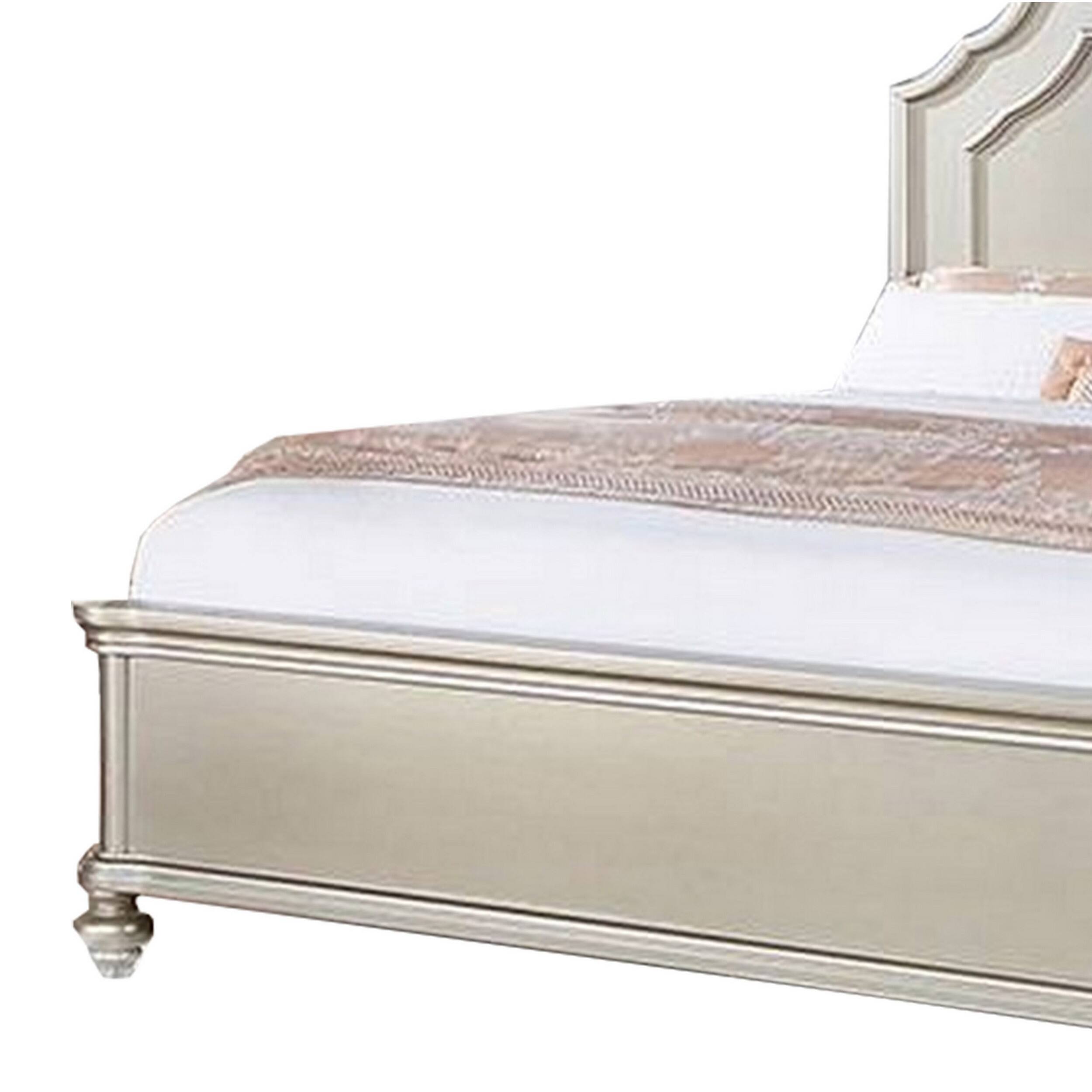 Alt View 1. Manhattan Lane - Opp Platform Queen Size Bed with Curved Panel Headboard - Champagne Silver.