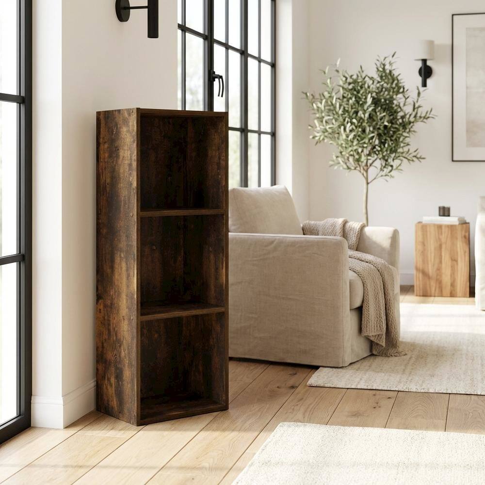 Left. FurniFact - Wooden Bookcase with Adjustable Shelves and Durable Design - Amber Pine.