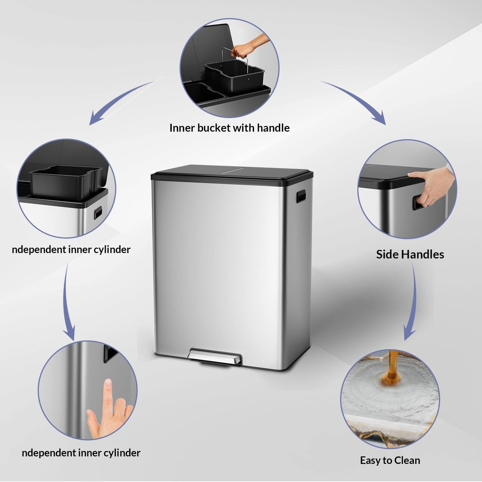 - Inner bucket with handle
- Independent inner cylinder
- Side Handles
- Independent inner cylinder
- Easy to Clean