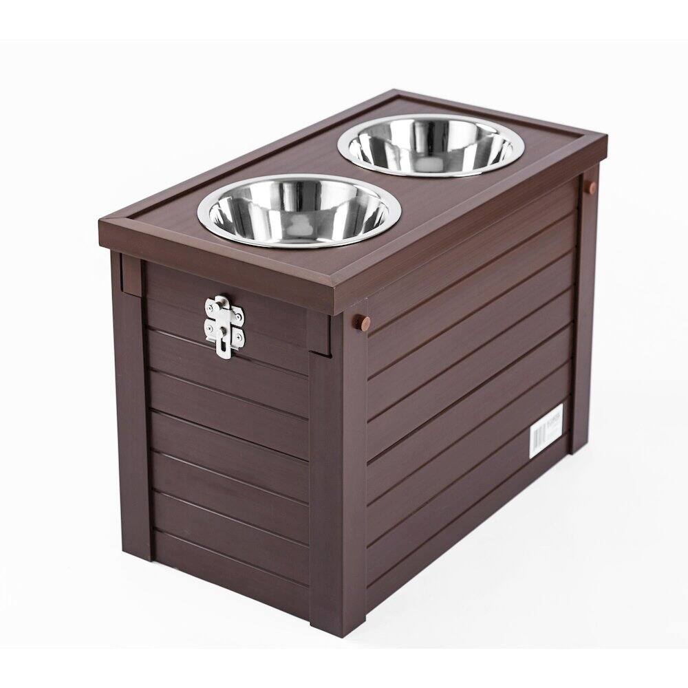 Front. New Age Pet - ECOFLEX Piedmont 2-Bowl Diner with Sliding Lid Storage Bin -Russet - Russet.