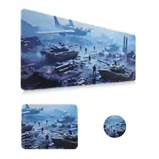 Front. Oumilen - Military Battlefield Gaming Mouse Pad,35.43"×15.74" Oversized Extended Desk Mat with Non-Slip Base - Black.